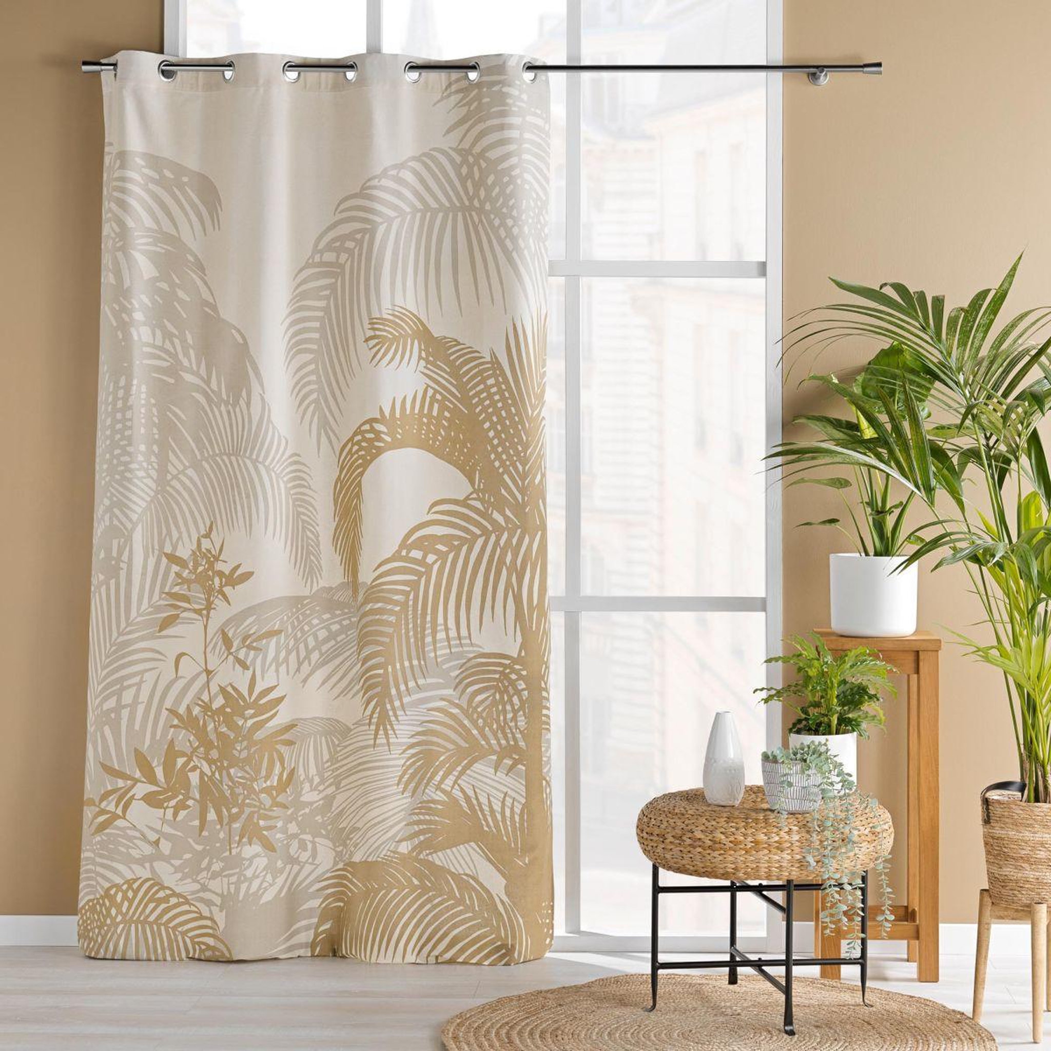 Voir la diapositive 5 : Douceur d'Intérieur Rideau à œillets imprimé  baobab  140x260cm beige