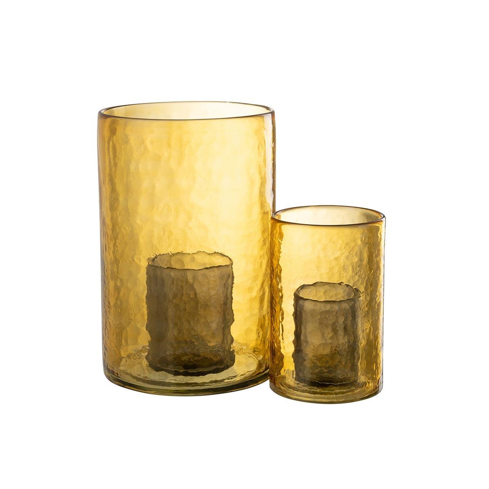 Voir la diapositive 4 : J-LINE Photophore Double en Verre  Hurricane  20cm Jaune