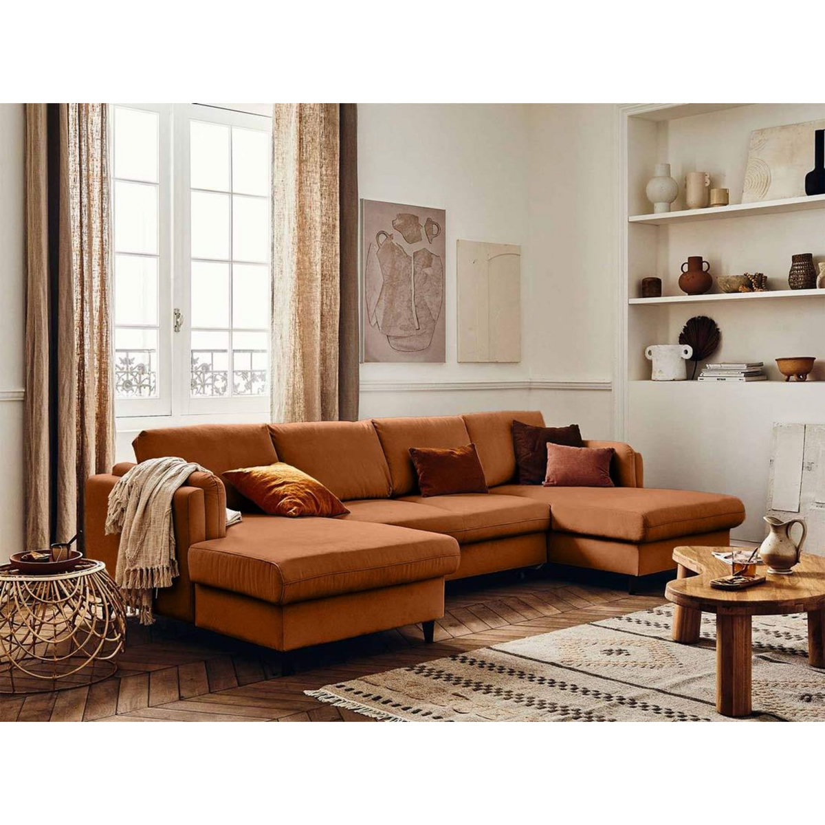 LISA DESIGN Brooke - canapé panoramique en u - 7 places - convertible avec coffre - en velours