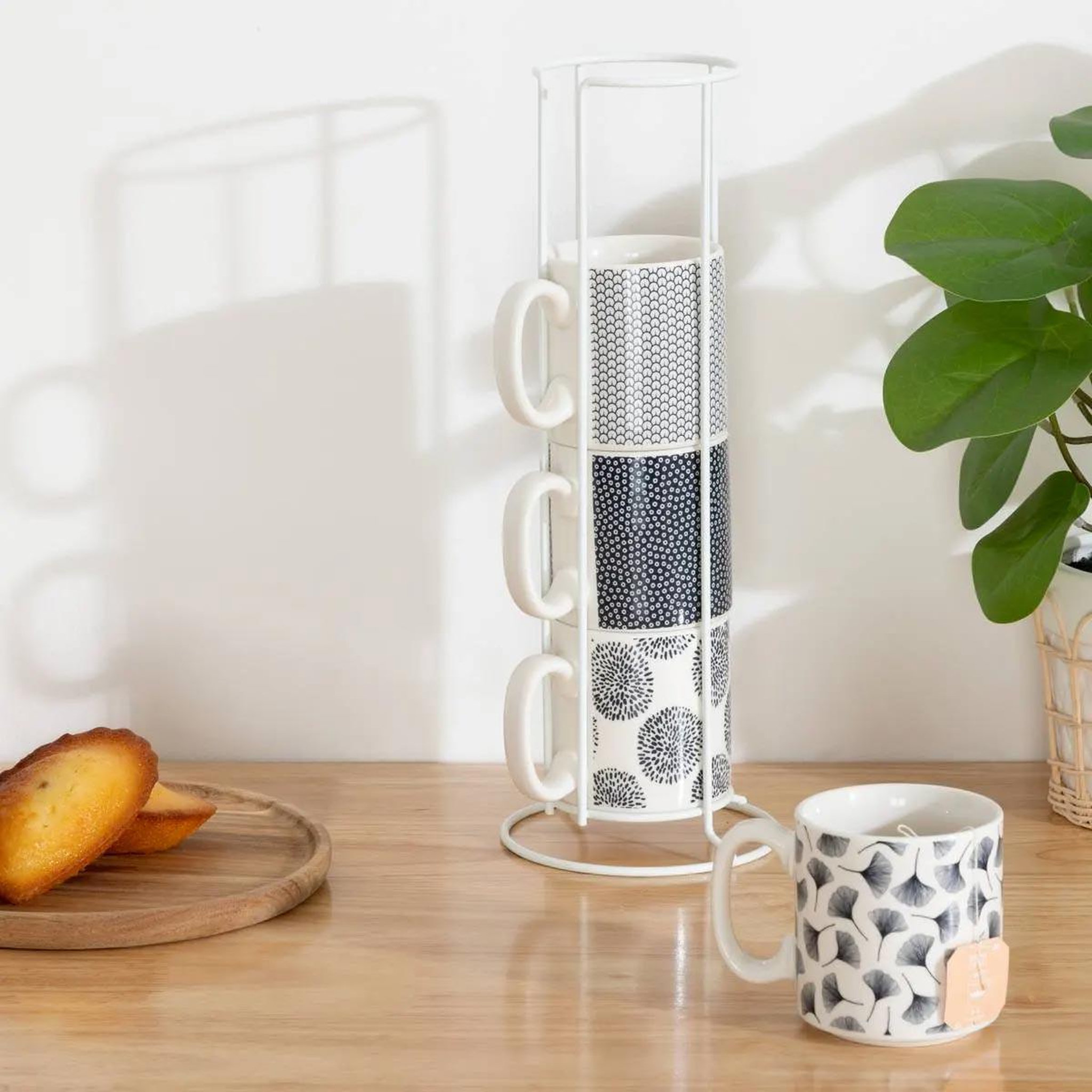 Voir la diapositive 2 : SECRET DE GOURMET Lot de 4 mugs & rack  japan  26cl blanc