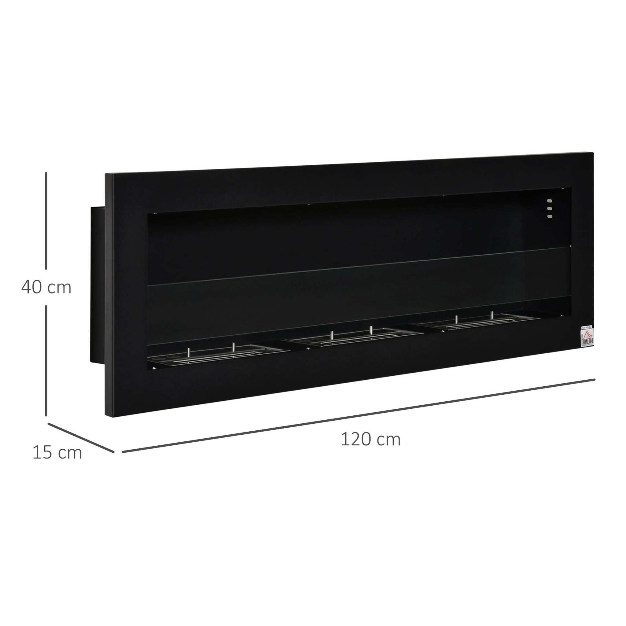 Voir la diapositive 3 : HOMCOM Cheminée bioéthanol murale design bauhaus - triple brûleur 1 l - pare-feu verre trempé, kit fixation inclus - acier inox. Acier dépoli noir