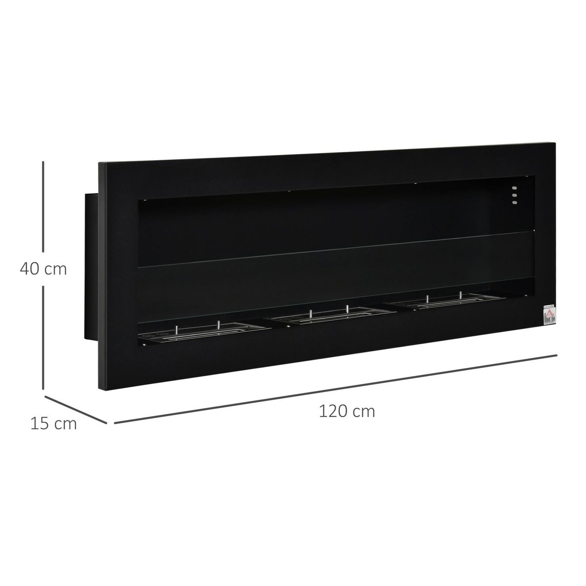 HOMCOM Cheminée bioéthanol murale design Bauhaus - triple brûleur 1 L - pare-feu verre trempé, kit fixation inclus - acier inox. acier dépoli noir