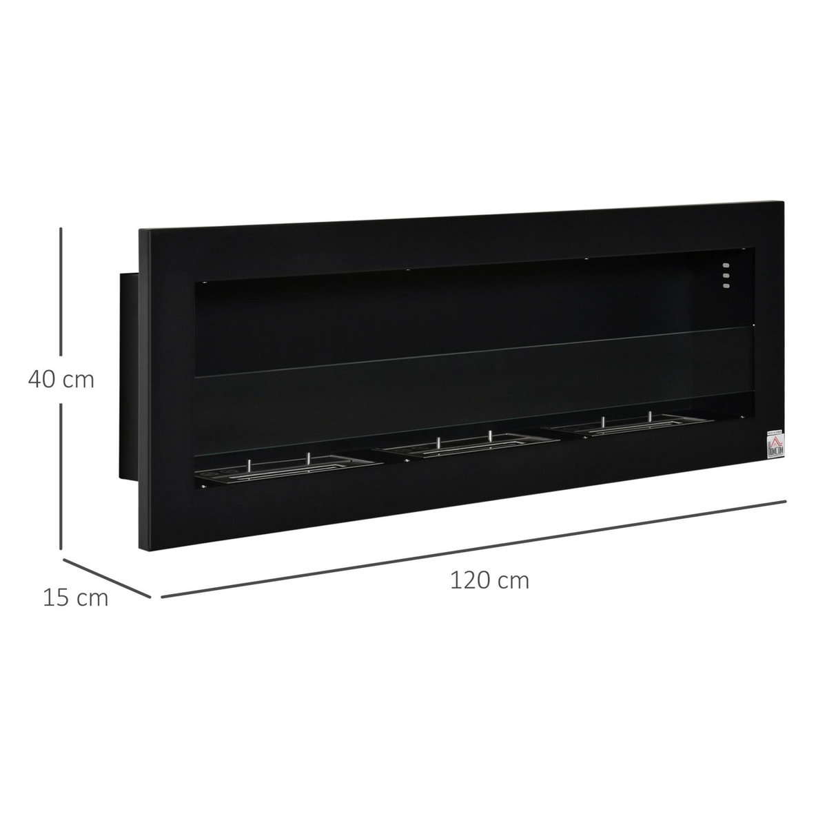 HOMCOM Cheminée bioéthanol murale design Bauhaus - triple brûleur 1 L - pare-feu verre trempé, kit fixation inclus - acier inox. acier dépoli noir