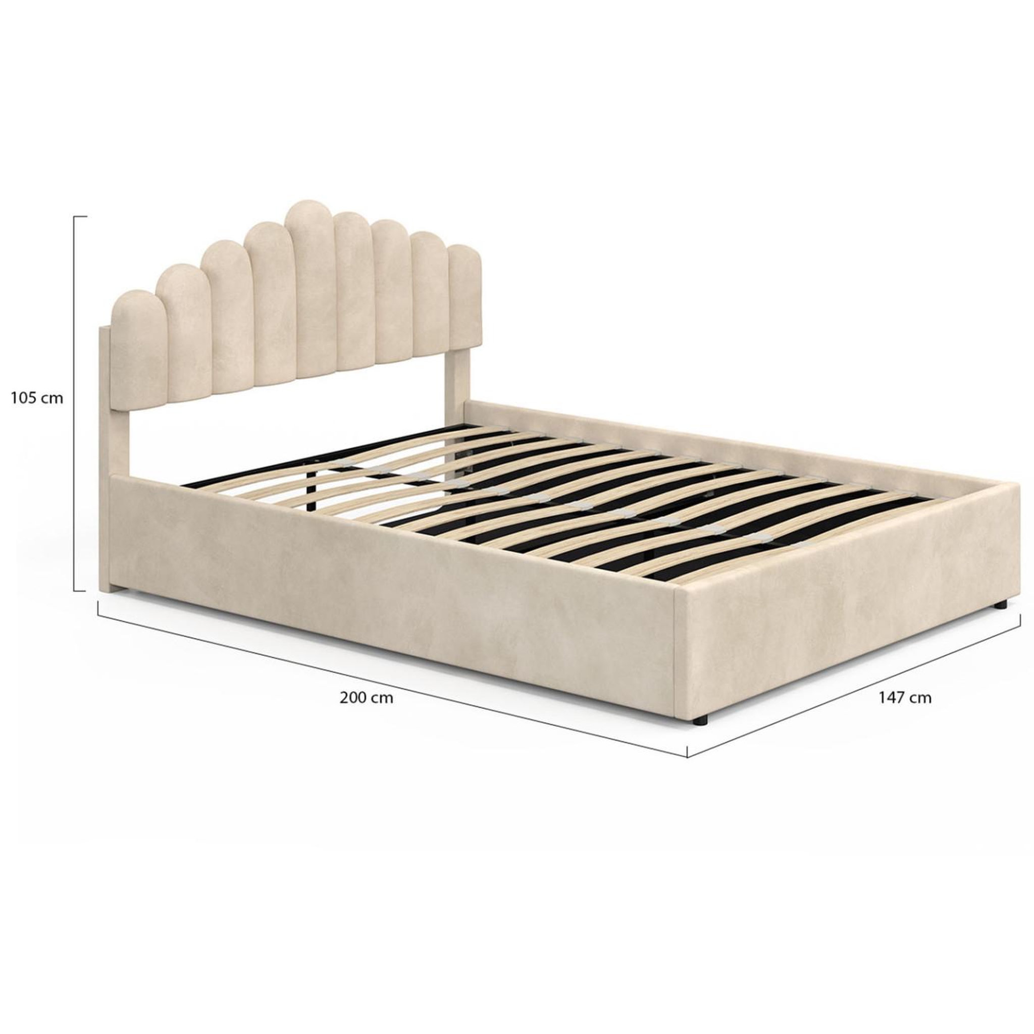Voir la diapositive 5 : ID MARKET Lit coffre double noelie avec tête de lit et sommier 140 x 190 cm velours beige