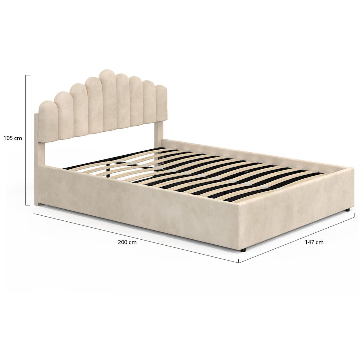 ID MARKET Lit coffre double NOELIE avec tête de lit et sommier 140 x 190 cm velours beige
