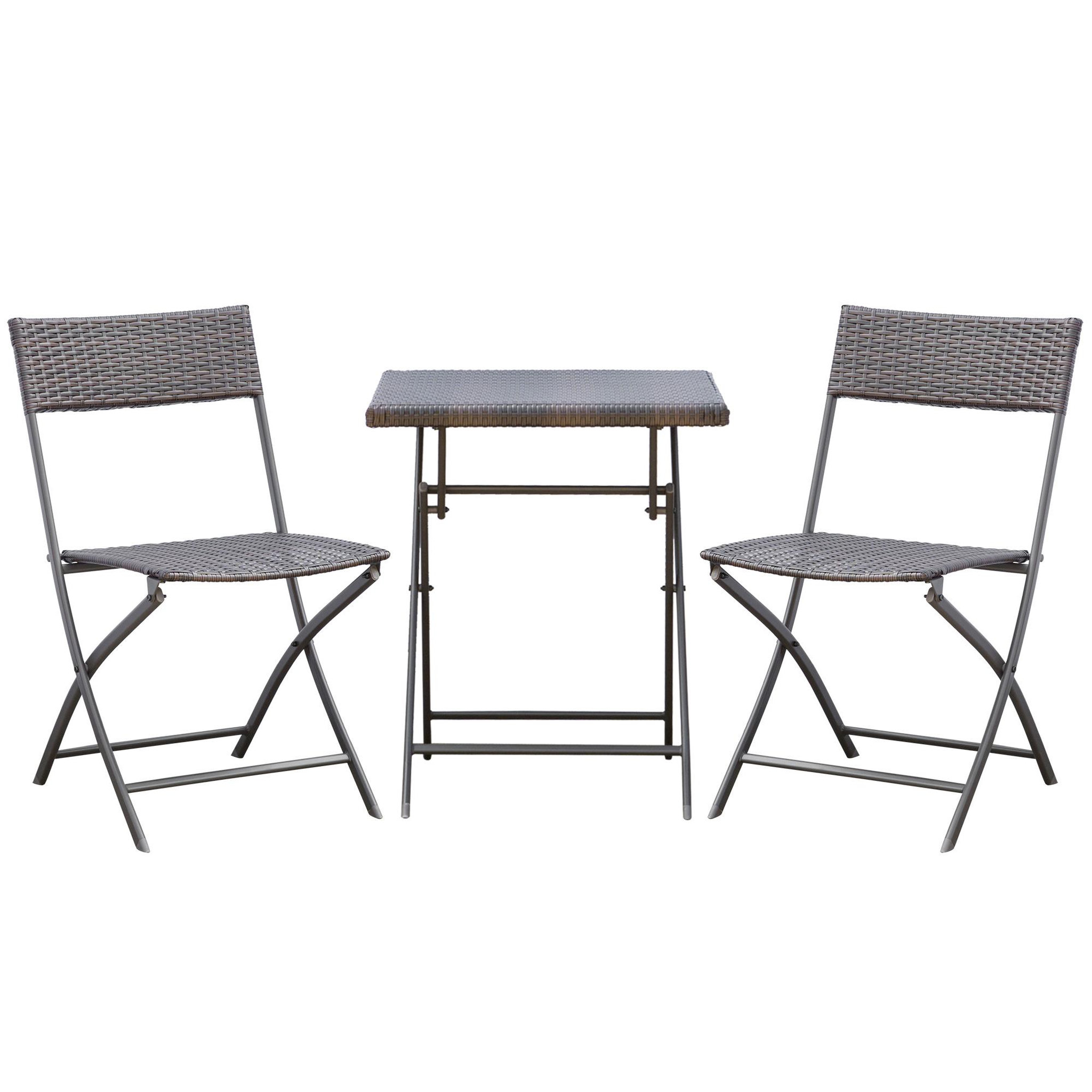 Voir la diapositive 1 : OUTSUNNY Ensemble meubles de jardin design table carré et chaises pliables résine tressée 4 fils métal noir