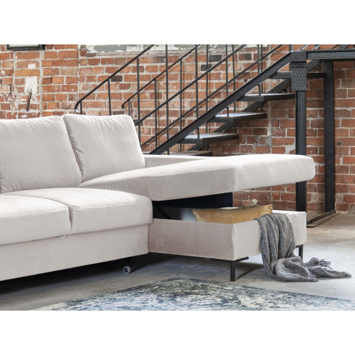 BEST MOBILIER Lilly - canapé d'angle droit - 4 places - convertible avec coffre - en velours