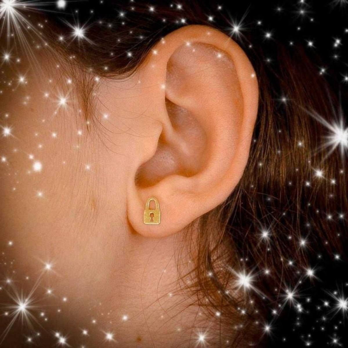 L'ATELIER D'AZUR Boucles d'Oreilles Or Jaune - Cadenas et Clef