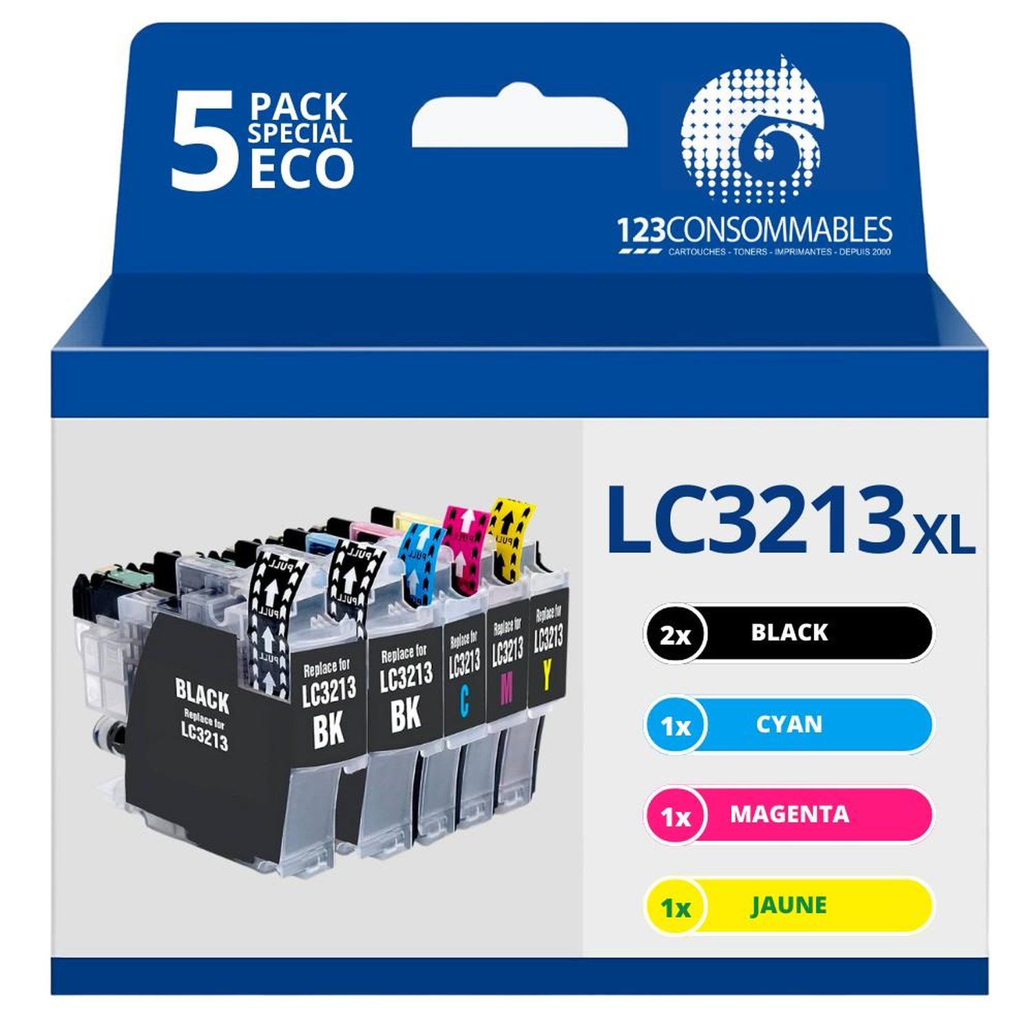 Pack 5 cartouches compatibles BROTHER LC 3213 Neuf - vue 2