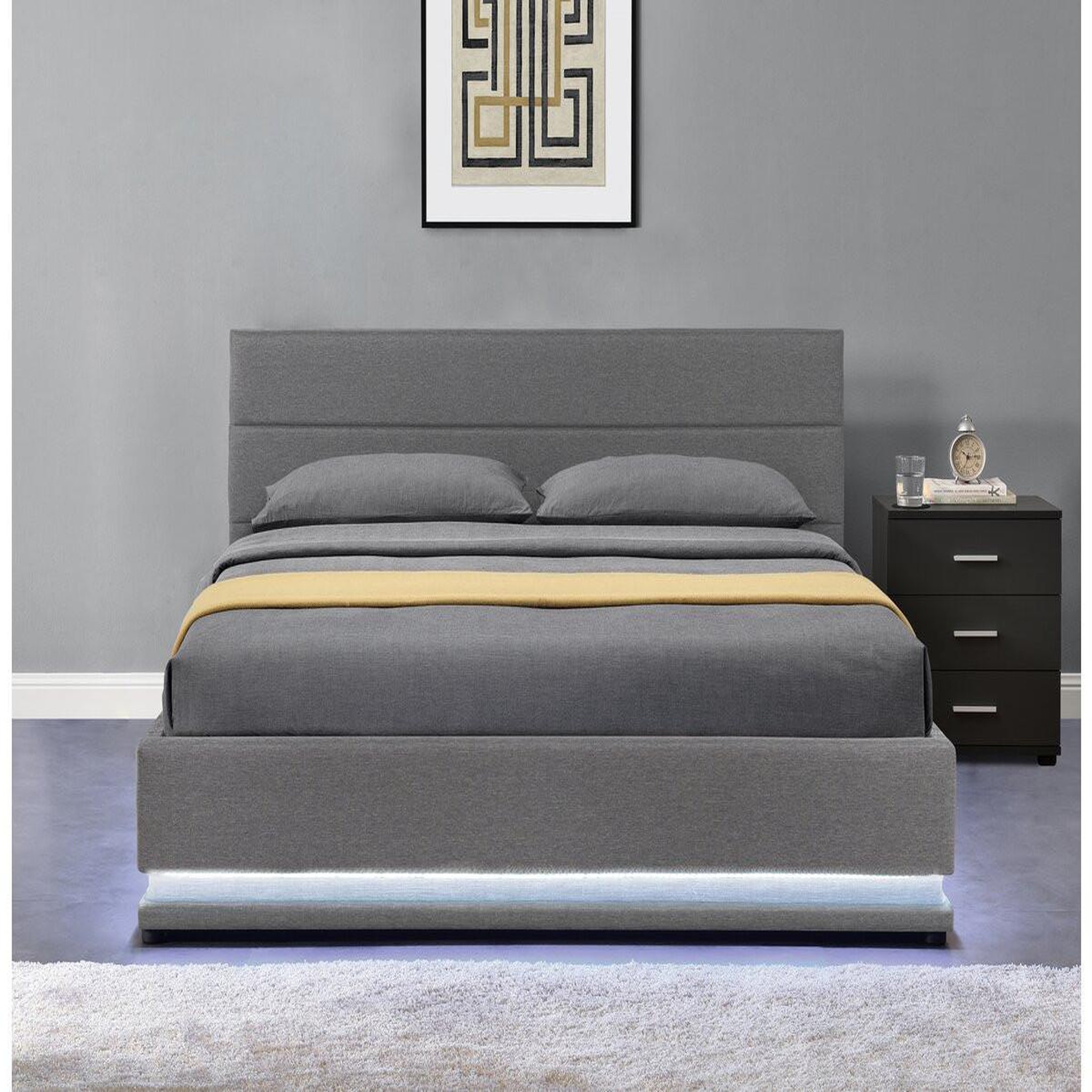 Voir la diapositive 2 : Habitat et Jardin Lit led avec coffre  anastasia  - 160 x 200 - gris foncé