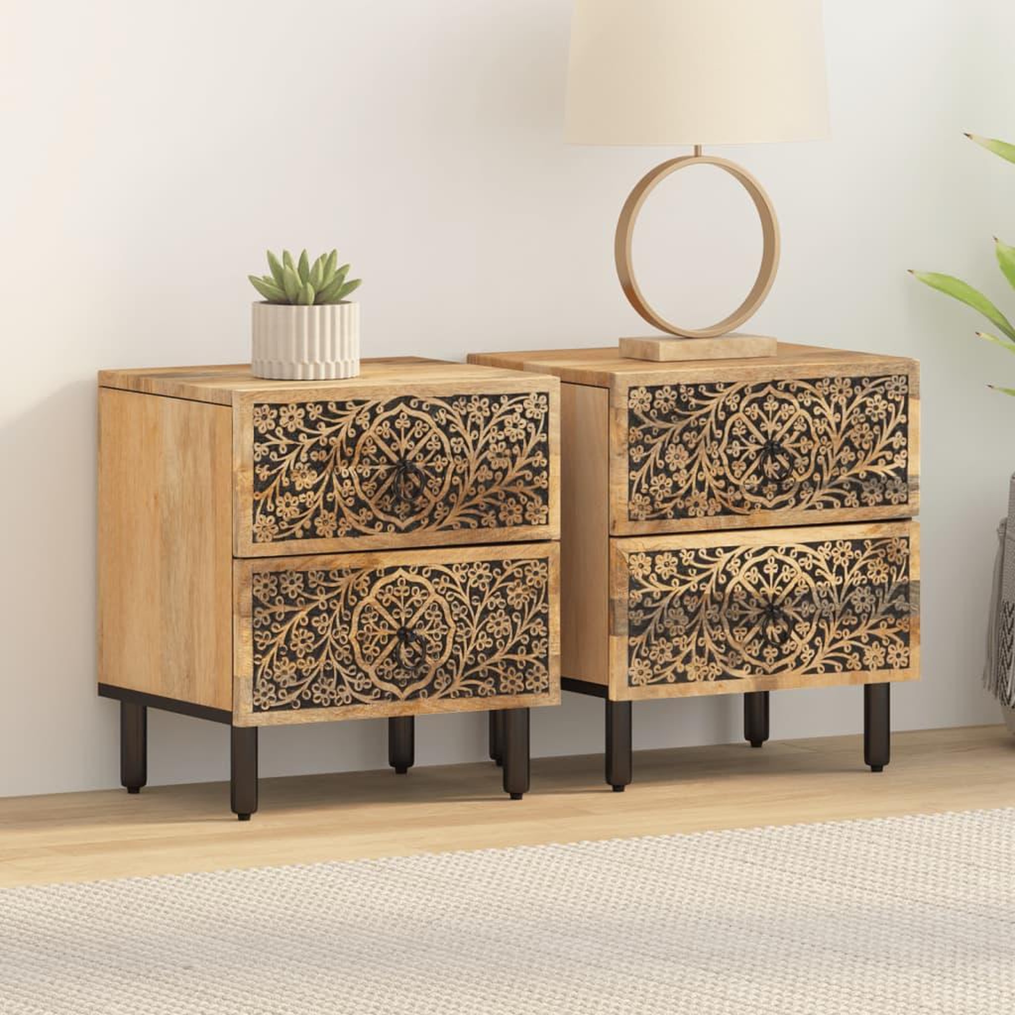 Voir la diapositive 3 : VIDAXL Tables de chevet 2 pcs 40x33x46 cm Bois de manguier solide