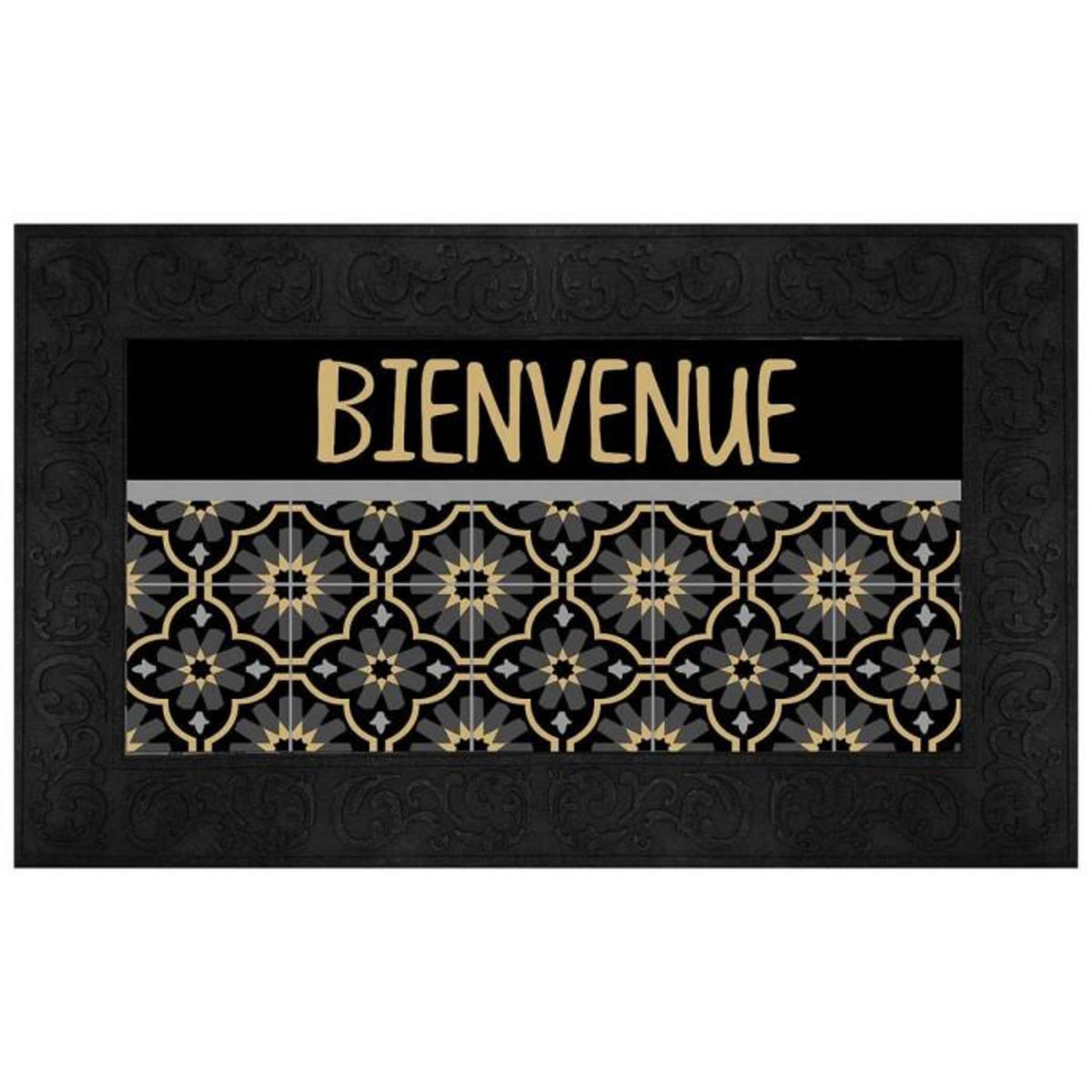 Paris Prix Tapis Relief Imprimé  Tomina  45x75cm Noir & Or