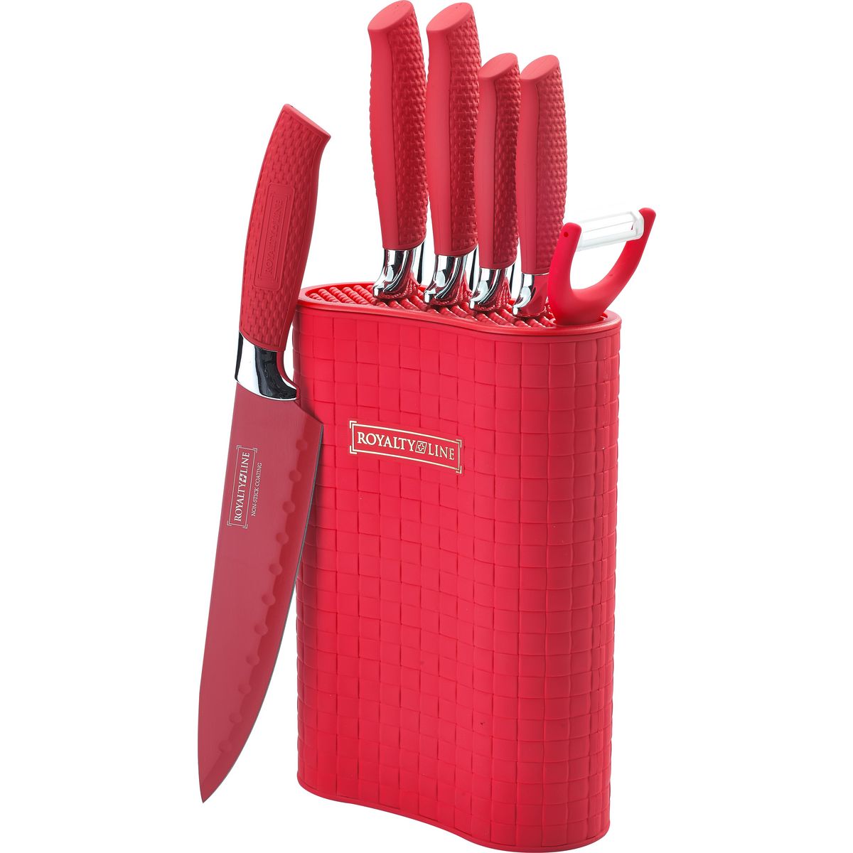 ROYALTYLINE Bloc 5 couteaux et éplucheur rouge