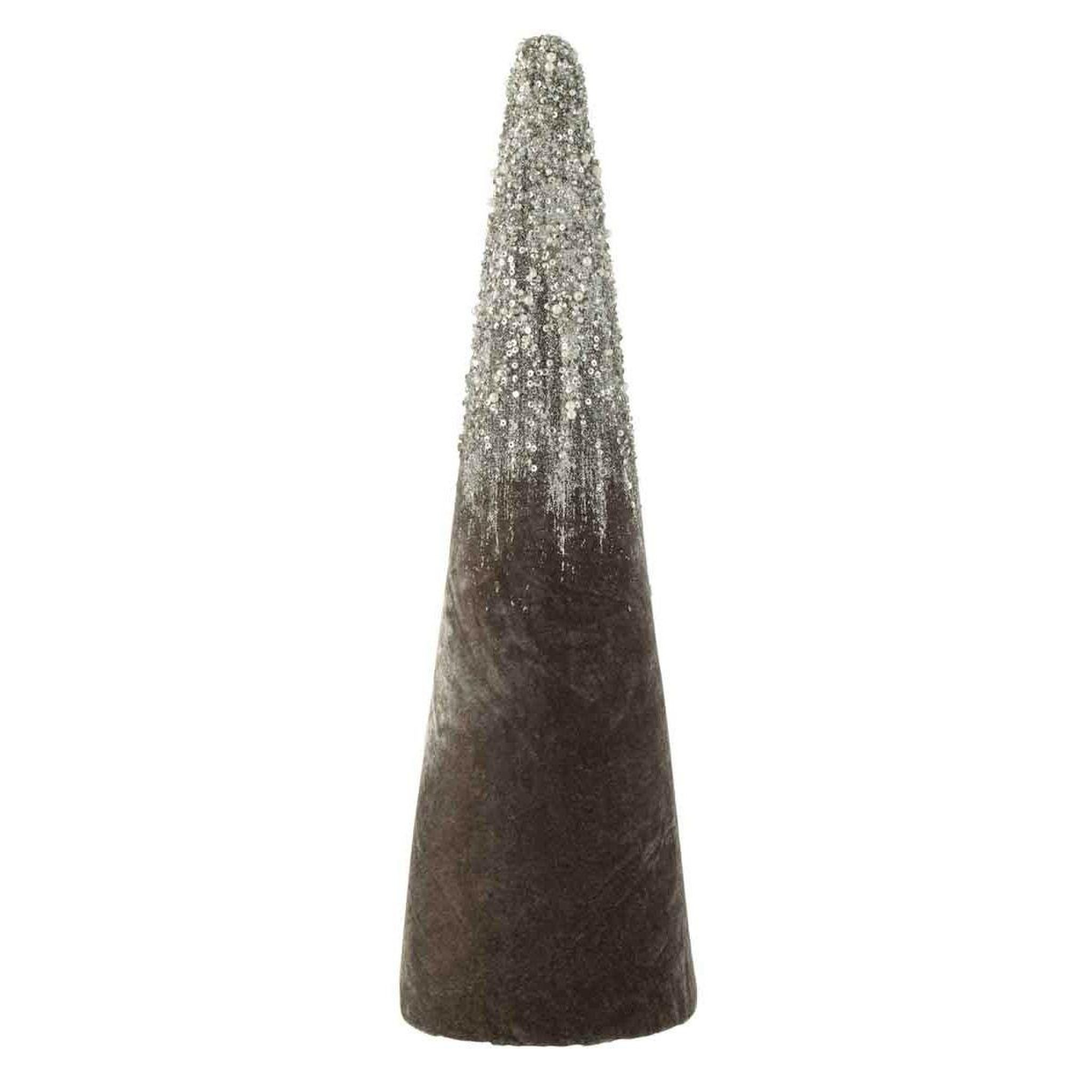 J-LINE Cône Déco en Velours Design  Perles  61cm Gris
