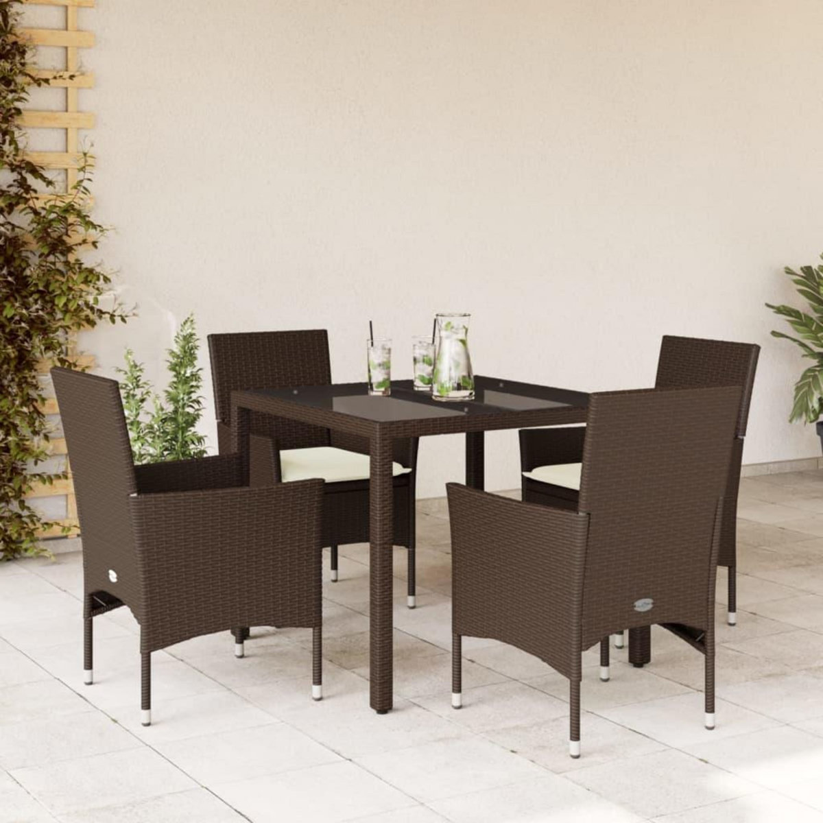 VIDAXL Ensemble a manger de jardin et coussins 5pcs marron rotin verre