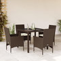 Voir la diapositive 1 : VIDAXL Ensemble a manger de jardin et coussins 5pcs marron rotin verre