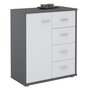 IDIMEX Buffet OSCAR, commode meuble de rangement avec 4 tiroirs et 1 porte, en mélaminé gris mat et blanc mat