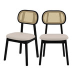 Rendez vous déco Lot de 2 chaises en bois noir, tissu beige et rotin synthétique-Maria