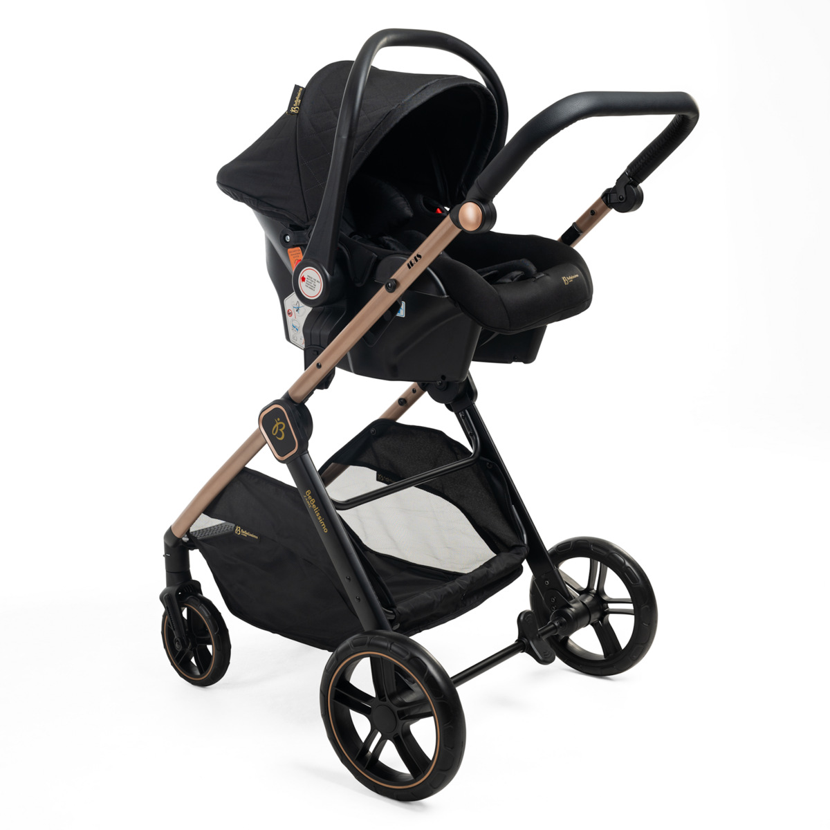 BEBELISSIMO Poussette combinée trio 3 en 1 - siège auto 0+ IRIS – nacelle – base Isofix - jambe de force – jusqu'à 22kg  - noir