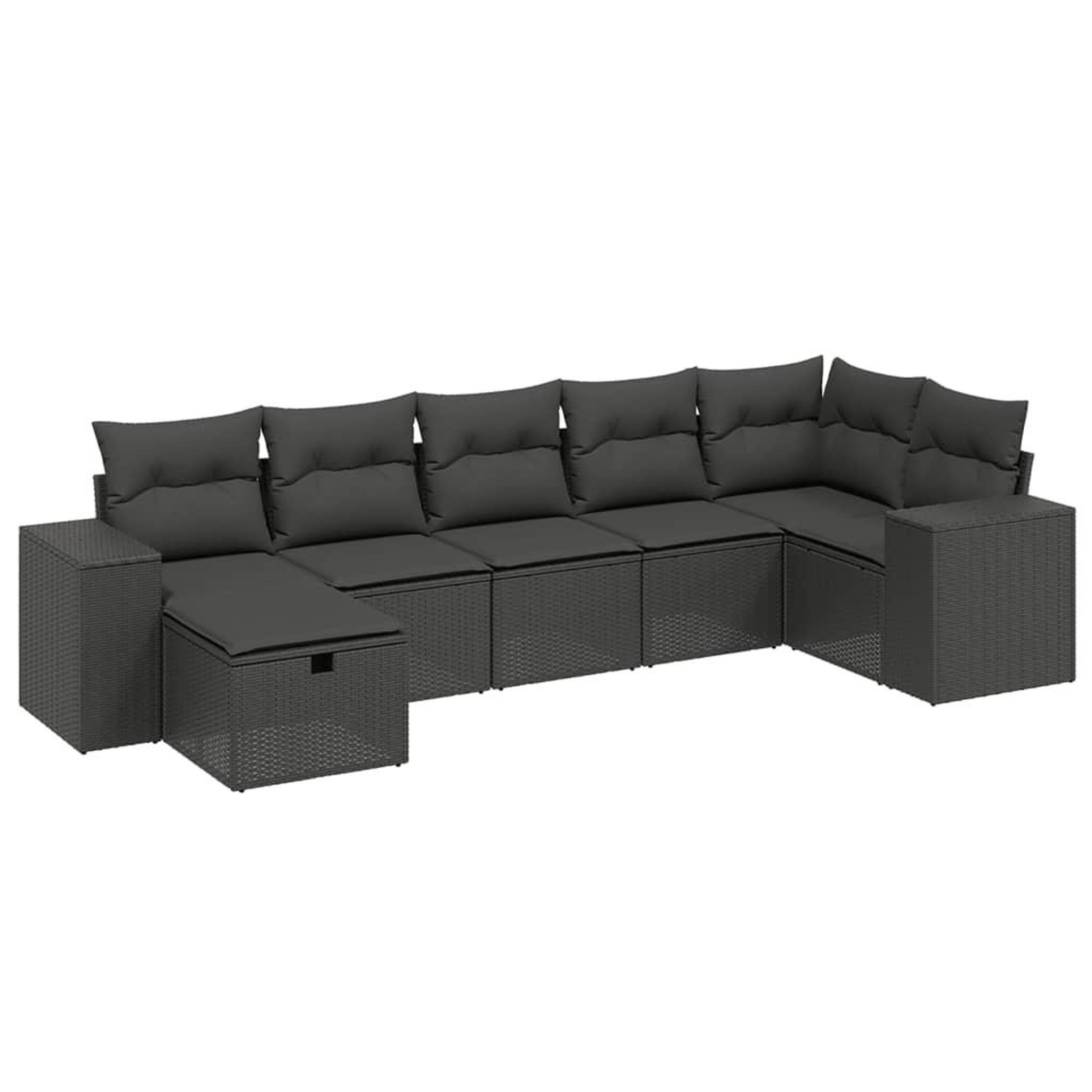 Voir la diapositive 2 : VIDAXL Salon de jardin 7 pcs avec coussins noir resine tressee