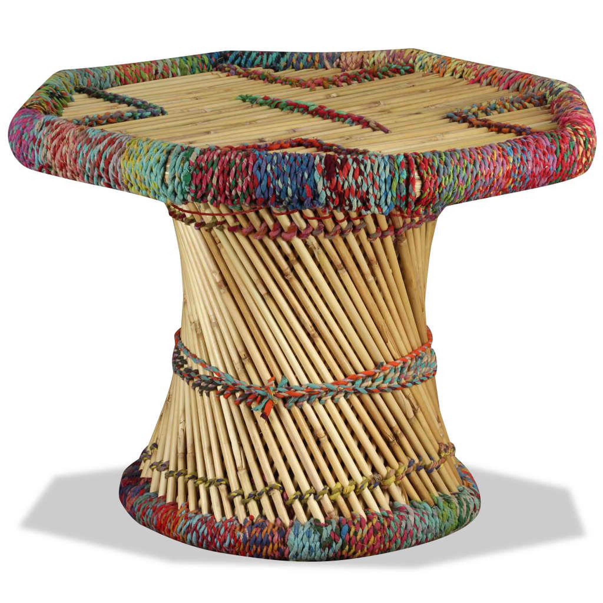 Voir la diapositive 3 : VIDAXL Table basse Bambou avec Details Chindi Multicolore