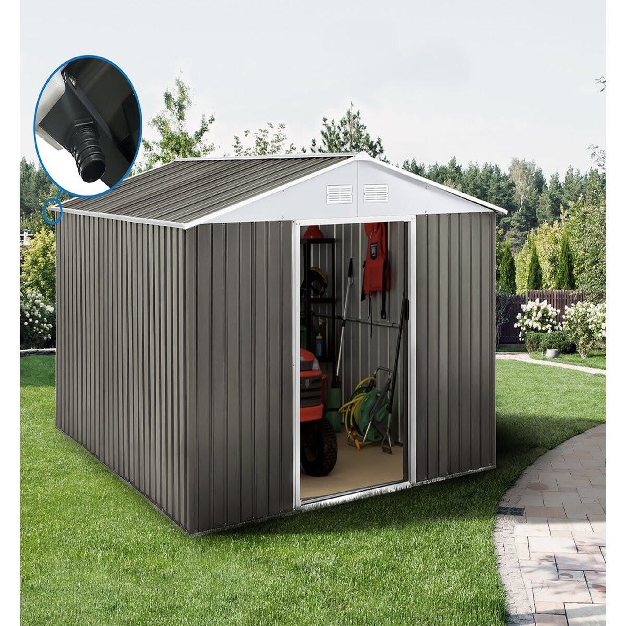 Voir la diapositive 2 : Habitat et Jardin Abri jardin métal  dallas  -  15,16 m² avec gouttière - taupe