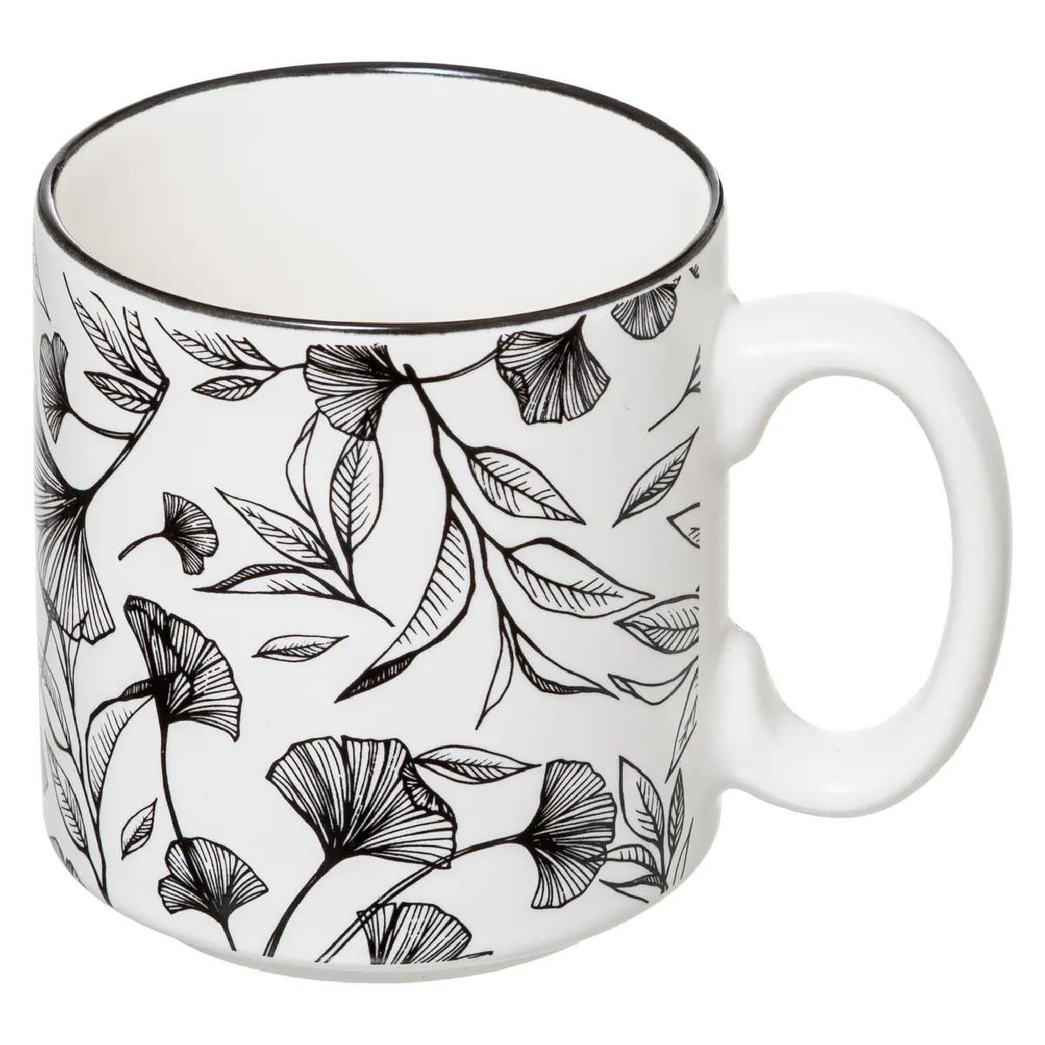 Voir la diapositive 2 : SECRET DE GOURMET Lot de 4 mugs sur rack  white floral  24cl blanc