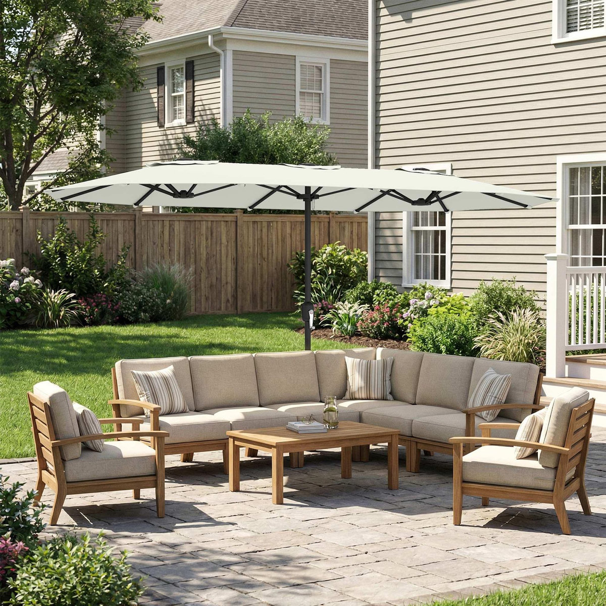 OUTSUNNY Parasol de jardin double XXL manivelle UV50+ housse de protection incluse crème