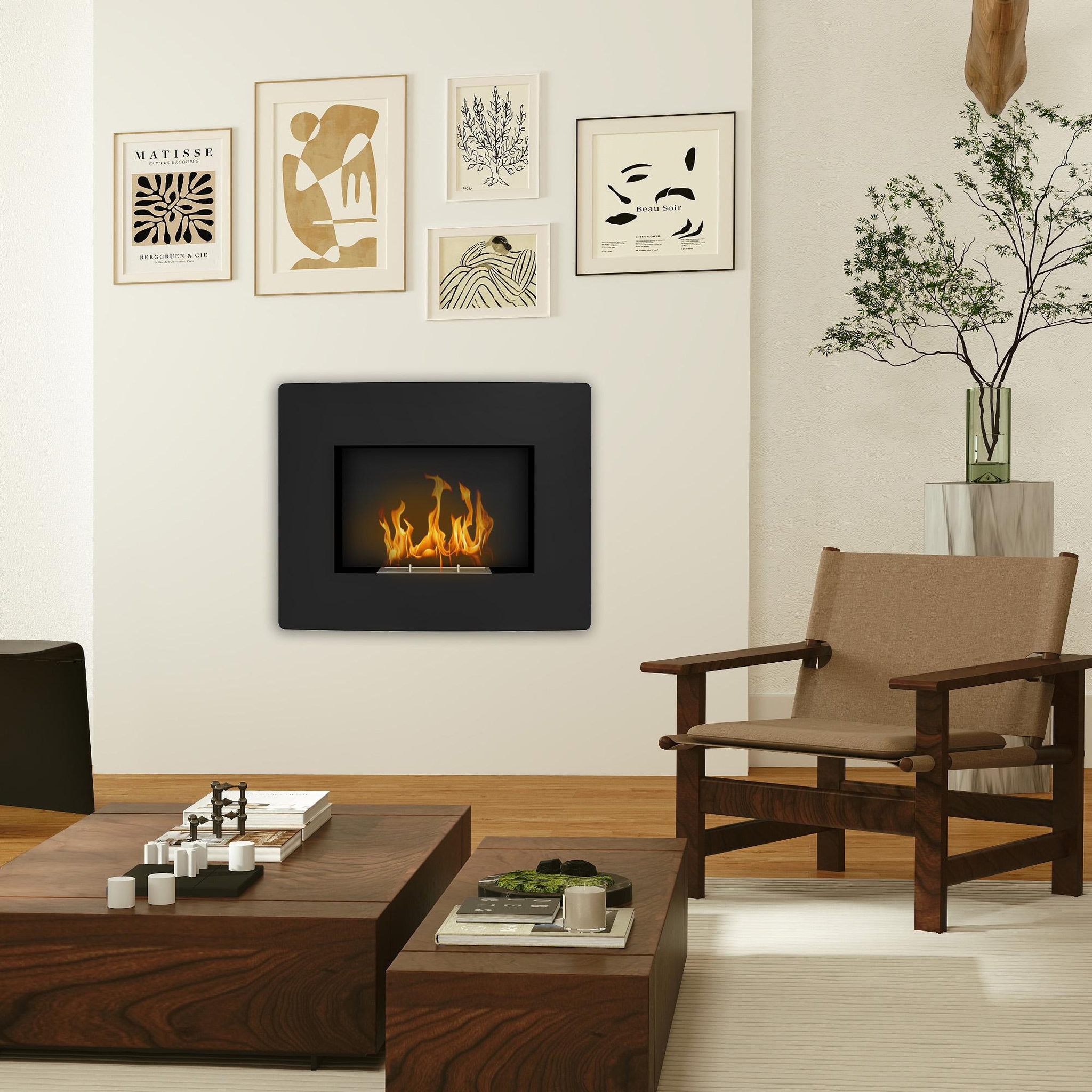 Voir la diapositive 4 : HOMCOM Cheminée bioéthanol encastrable design - 0,9L - 66 x 16 x 52 cm - acier inox. noir