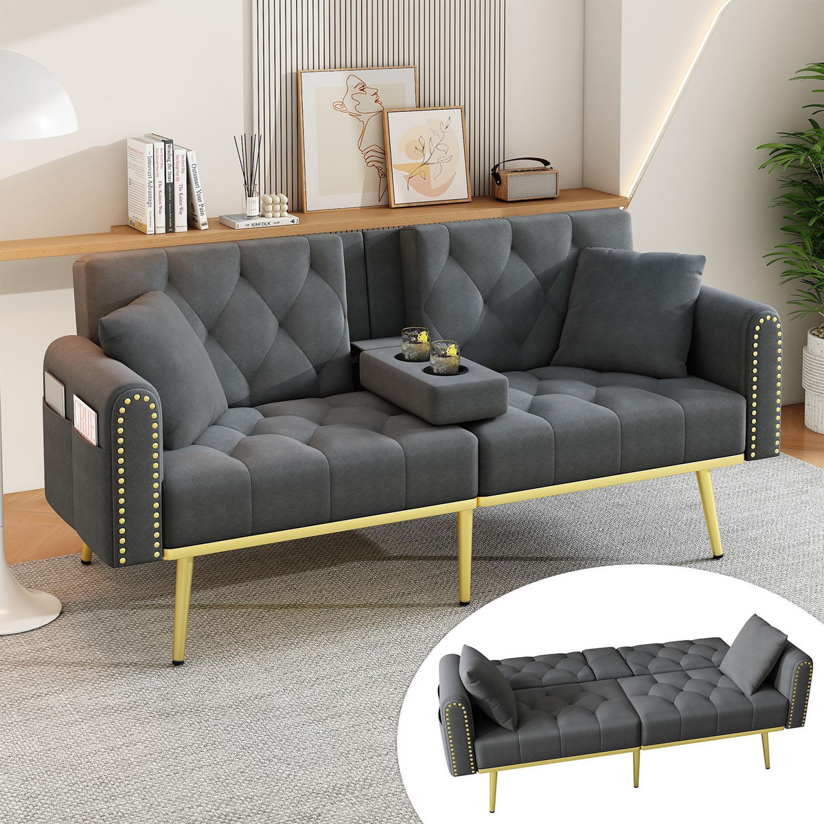 MERAX Canapé droit convertible 2 places velours