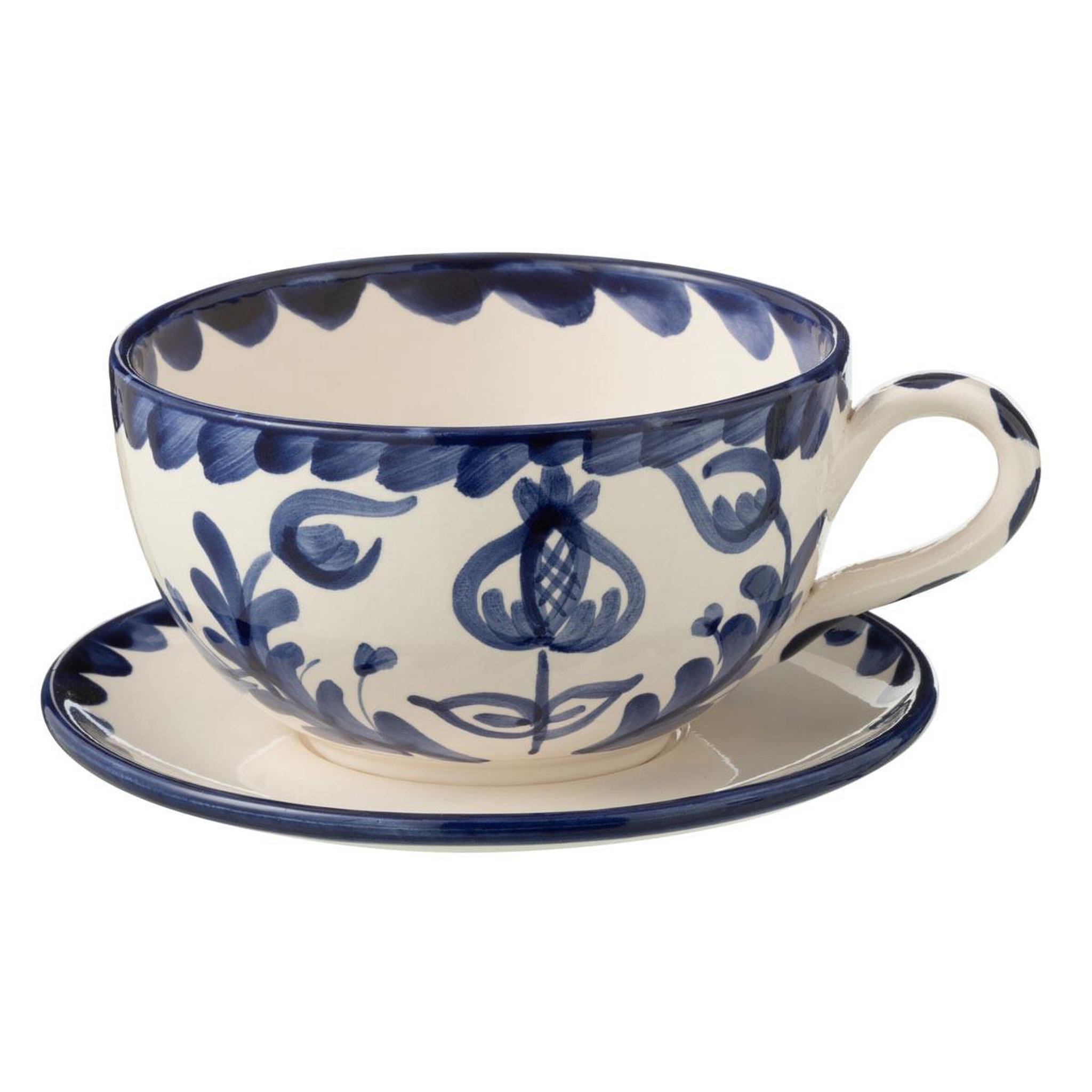 J-LINE Tasse avec sous-tasse en céramique  granada  50cl bleu cobalt