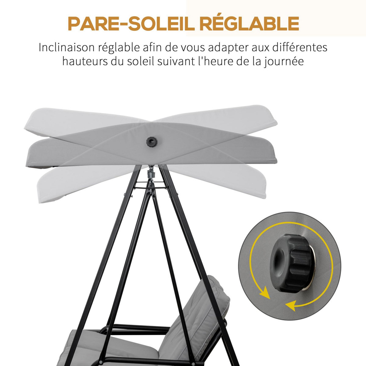 OUTSUNNY Balancelle de jardin 2 places grand confort coussins d'assise et dossier fournis accoudoirs pare-soleil gris