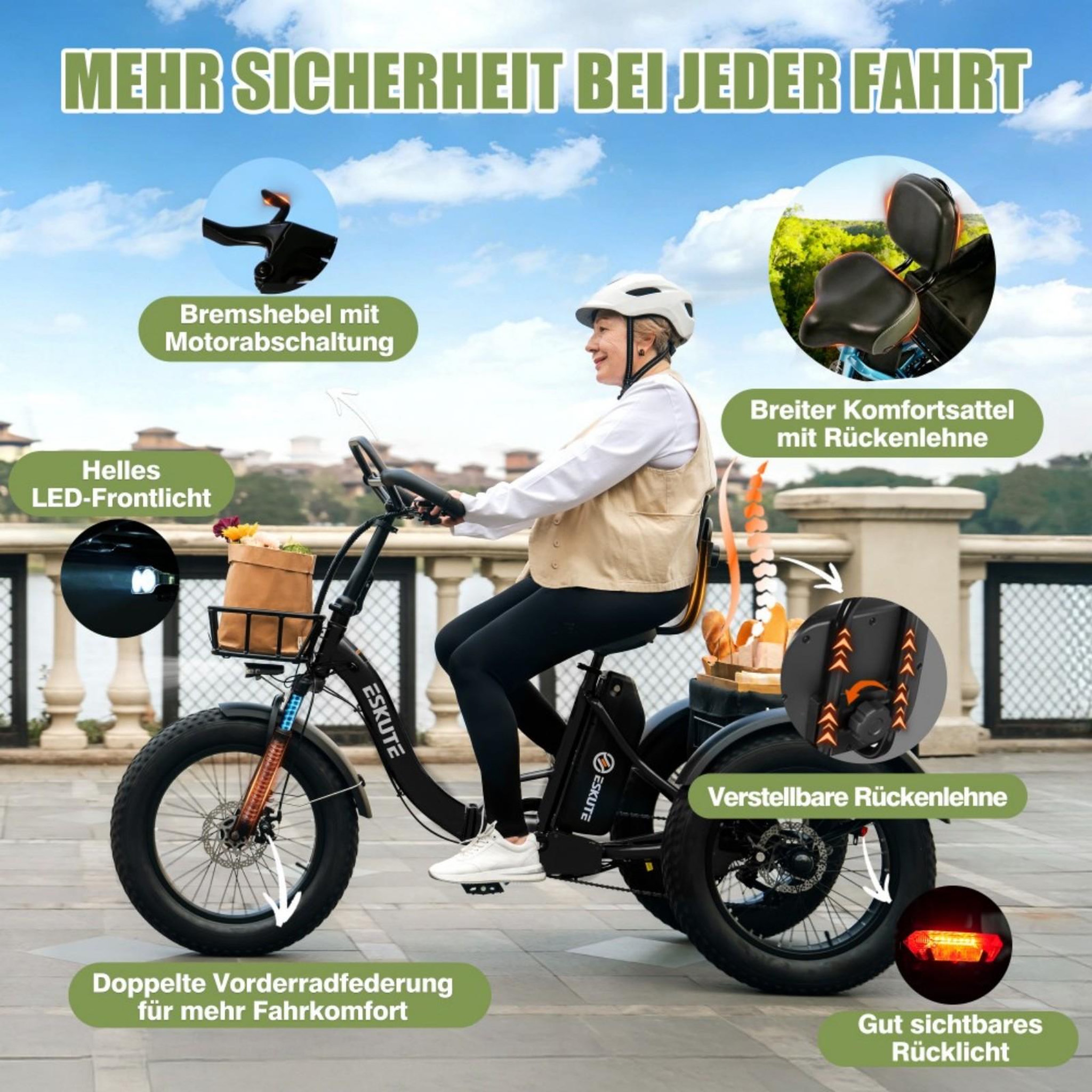 Voir la diapositive 3 : ESKUTE Tricycle Électrique 20  ESKUTE T302PRO