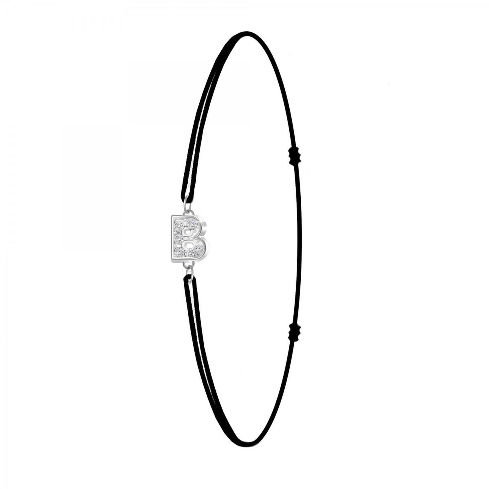 SC CRYSTAL Bracelet lettre B élastique noir SC Crystal orné de Cristaux scintillants