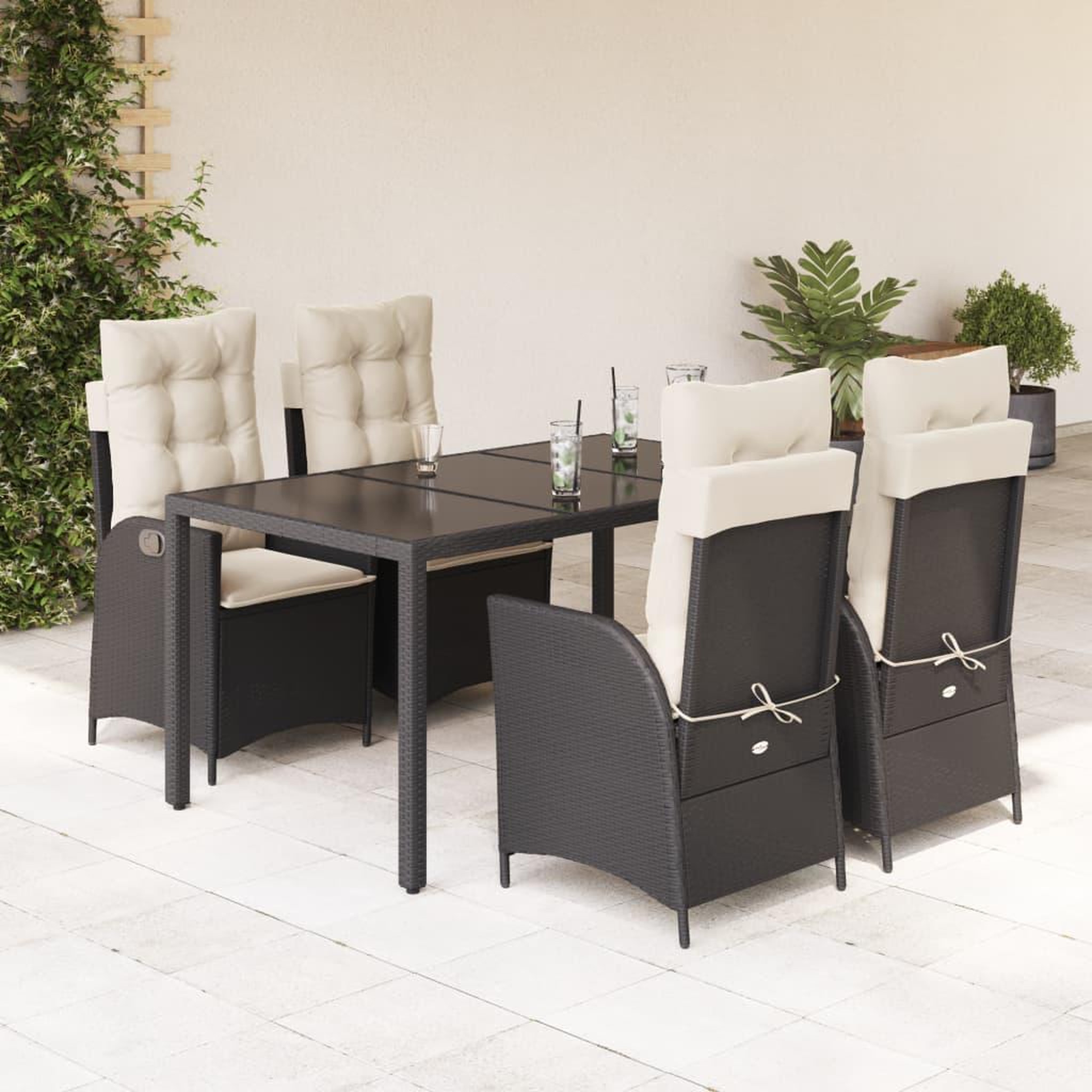 VIDAXL Ensemble a manger de jardin coussins 5pcs Noir Resine tressee