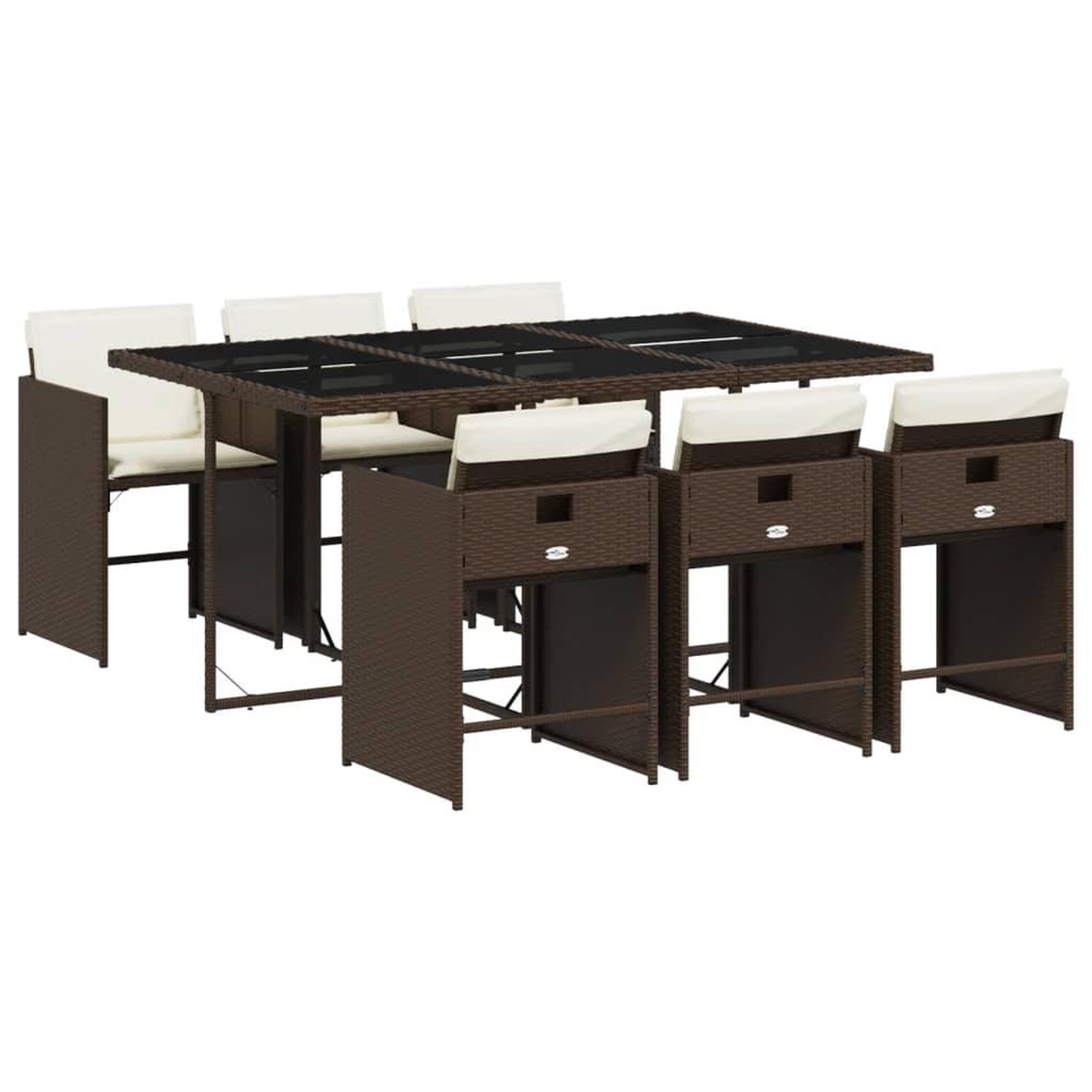 Voir la diapositive 2 : VIDAXL Ensemble a manger de jardin et coussins 7 pcs marron rotin