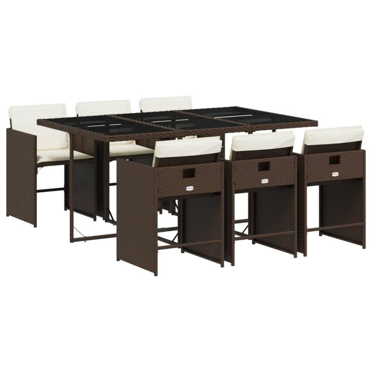 VIDAXL Ensemble a manger de jardin et coussins 7 pcs marron rotin