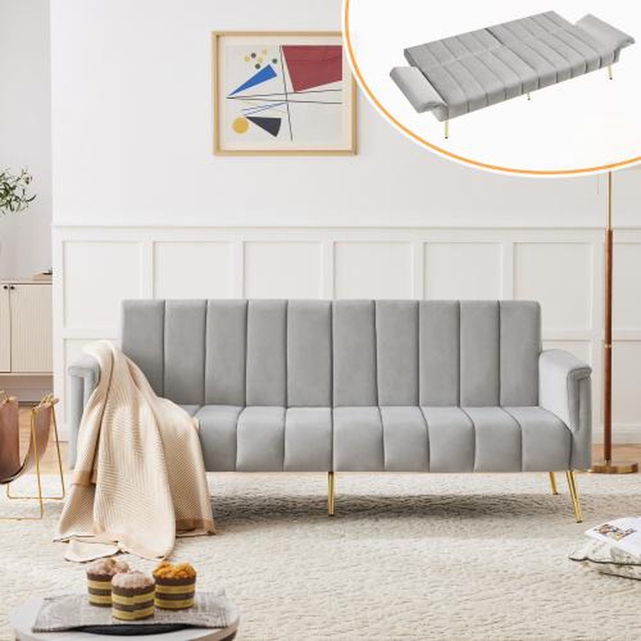 Voir la diapositive 4 : MERAX Canapé droit convertible 2 places velours
