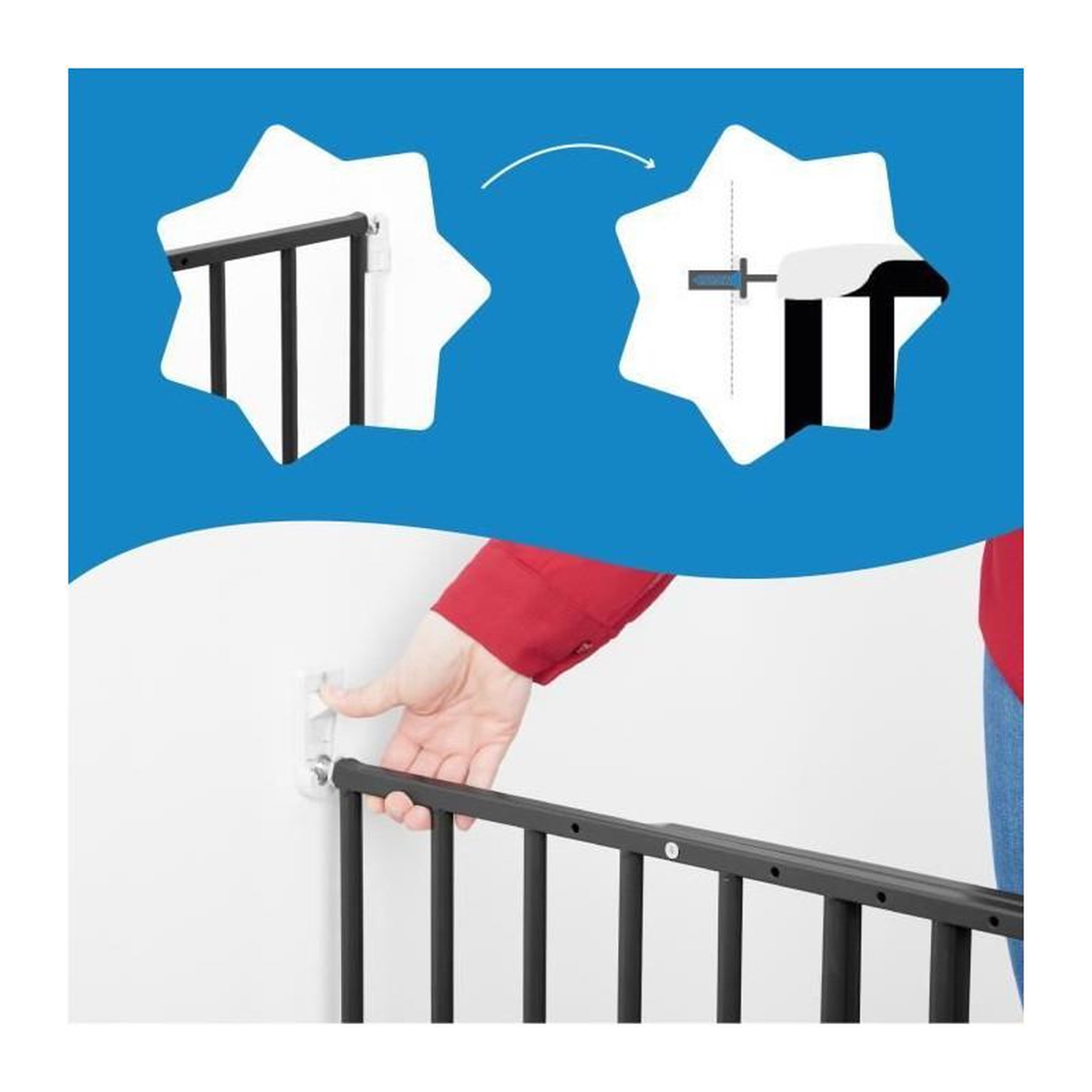 Voir la diapositive 4 : BADABULLE Badabulle Barriere de sécurité Enfant Safe&Protect XL - Extensible (60 a 106.5 cm) - Ouvertures Extra Large - Fixation Vis, No