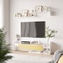 HOMCOM Ensemble meuble TV avec étagère murale style contemporain aspect chêne clair blanc