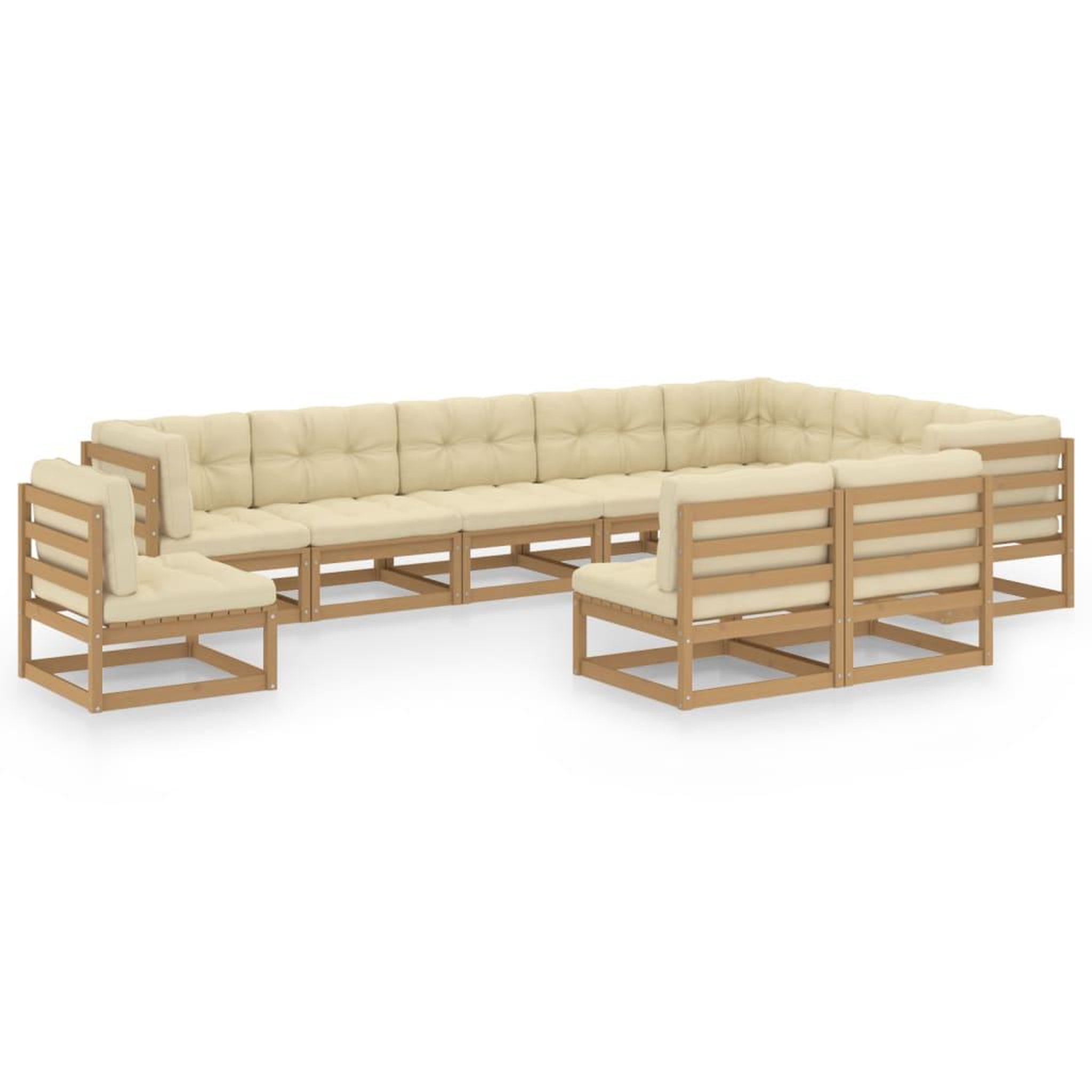 Voir la diapositive 1 : VIDAXL Salon de jardin 10 pcs avec coussins Marron miel Bois de pin