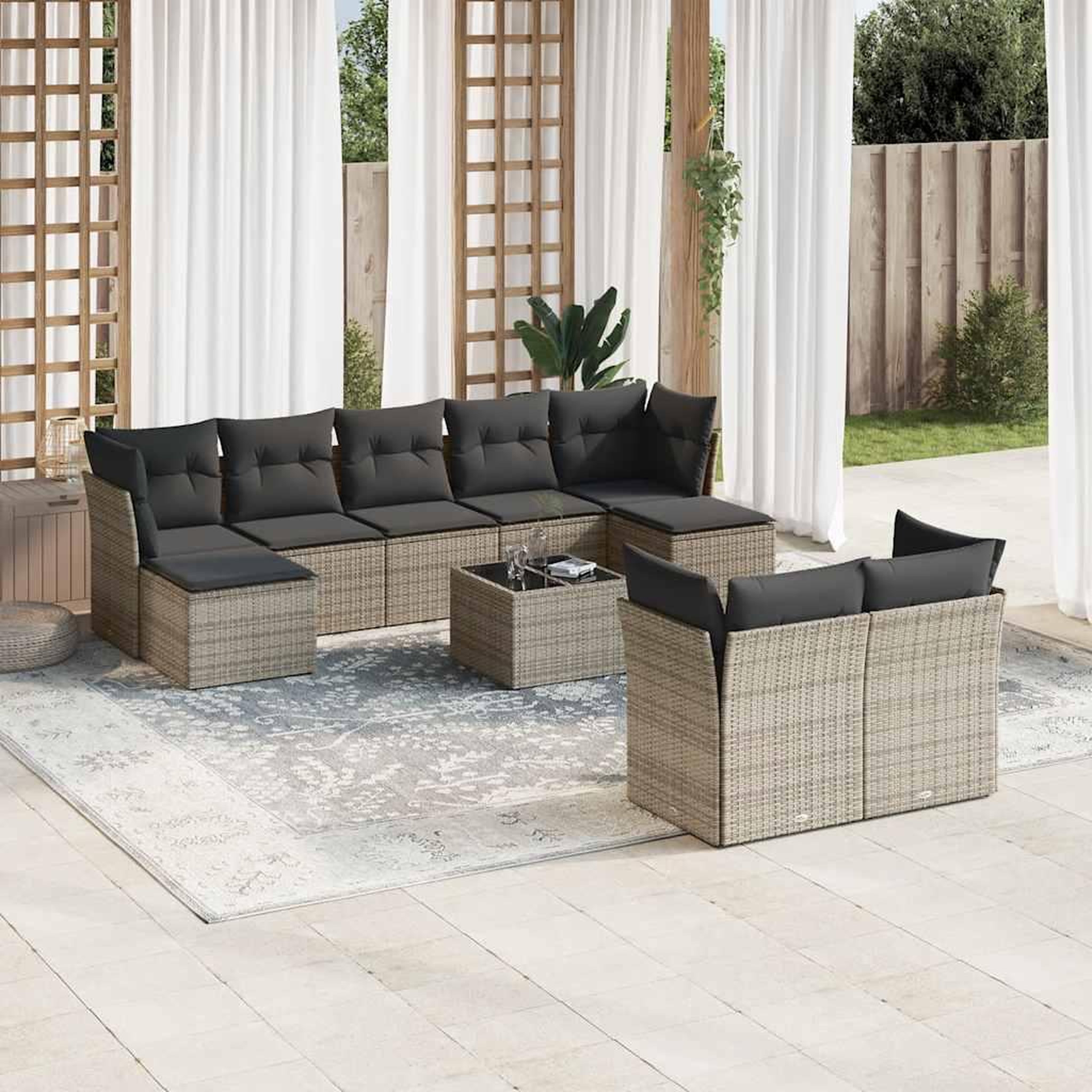 VIDAXL Salon de jardin avec coussins 10 pcs gris resine tressee