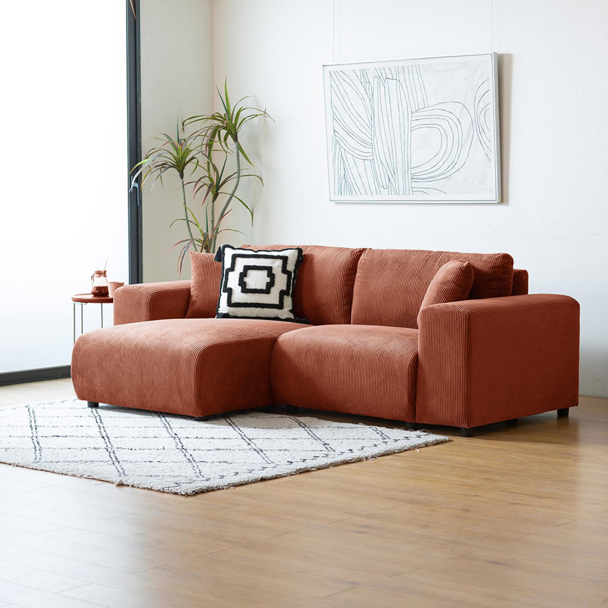Voir la diapositive 5 : CONCEPT USINE Canapé d'angle modulable 3 places en velours côtelé terracotta aberdeen