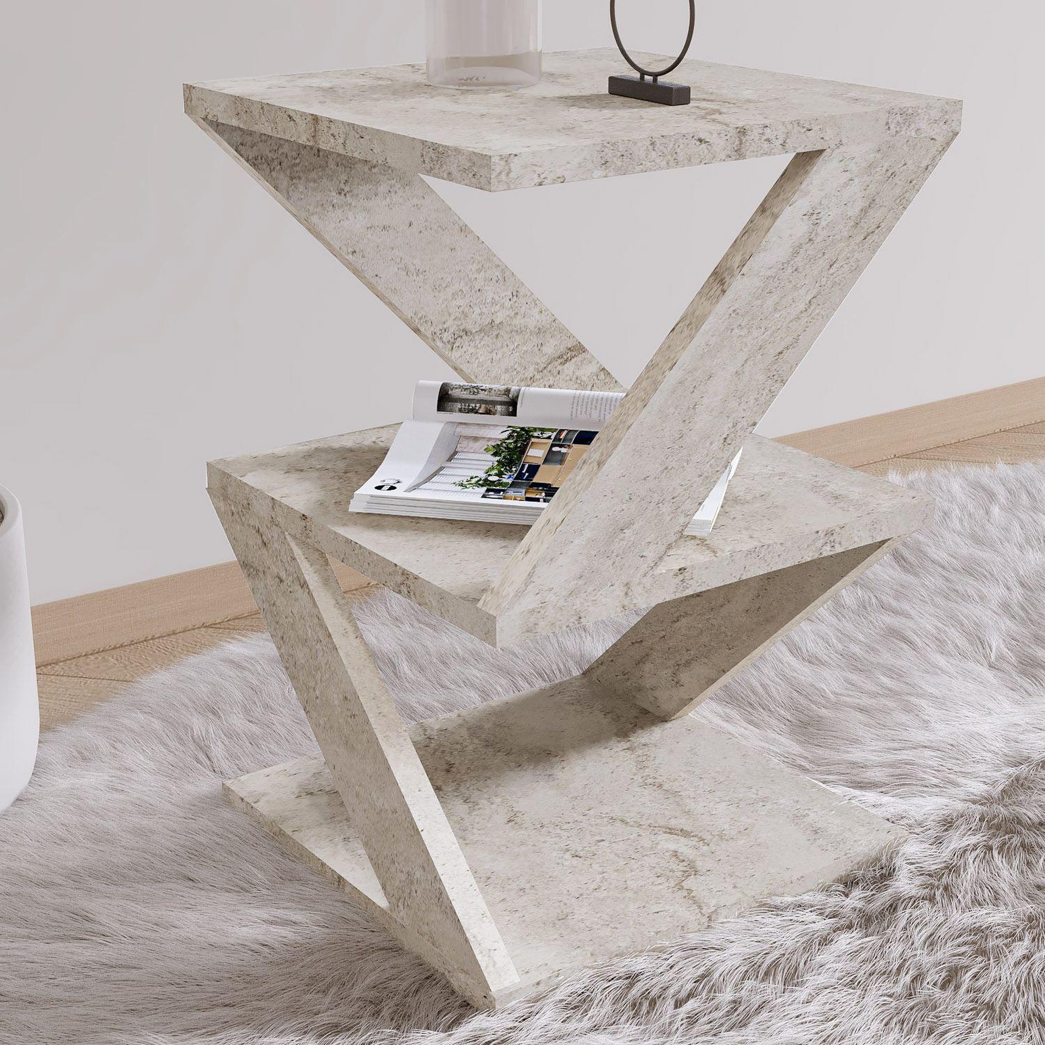 Voir la diapositive 4 : Habitat et Jardin Table d'appoint en bois  albeni  - 29 x 29 x 54 cm - travertin