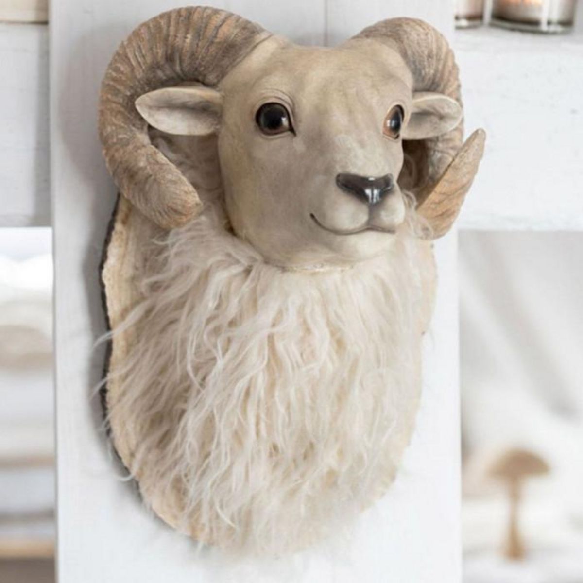 Paris Prix Trophée Mural Design  Tête de Chèvre  36cm Beige