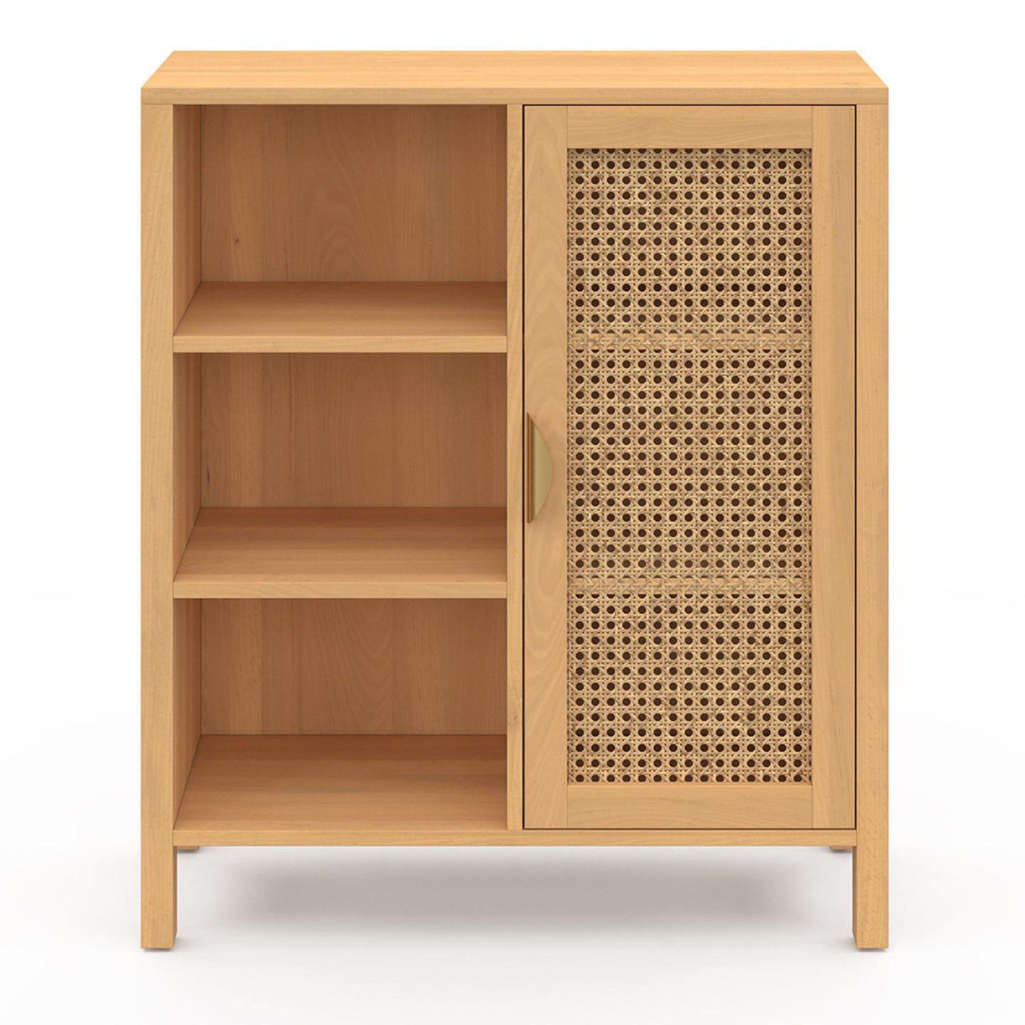 Voir la diapositive 4 : ID MARKET Buffet d'appoint 3 étagères et placard 70 cm edhen bois et cannage