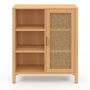 Voir la diapositive 4 : ID MARKET Buffet d'appoint 3 étagères et placard 70 cm EDHEN bois et cannage