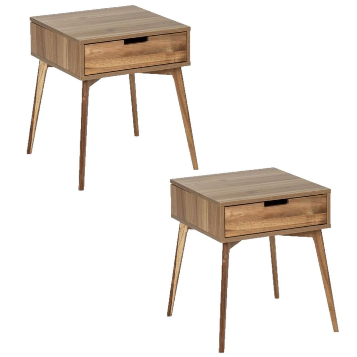 TOILINUX Lot de 2 Tables de chevet Acina, en bois d'Acacias avec 1 tiroir