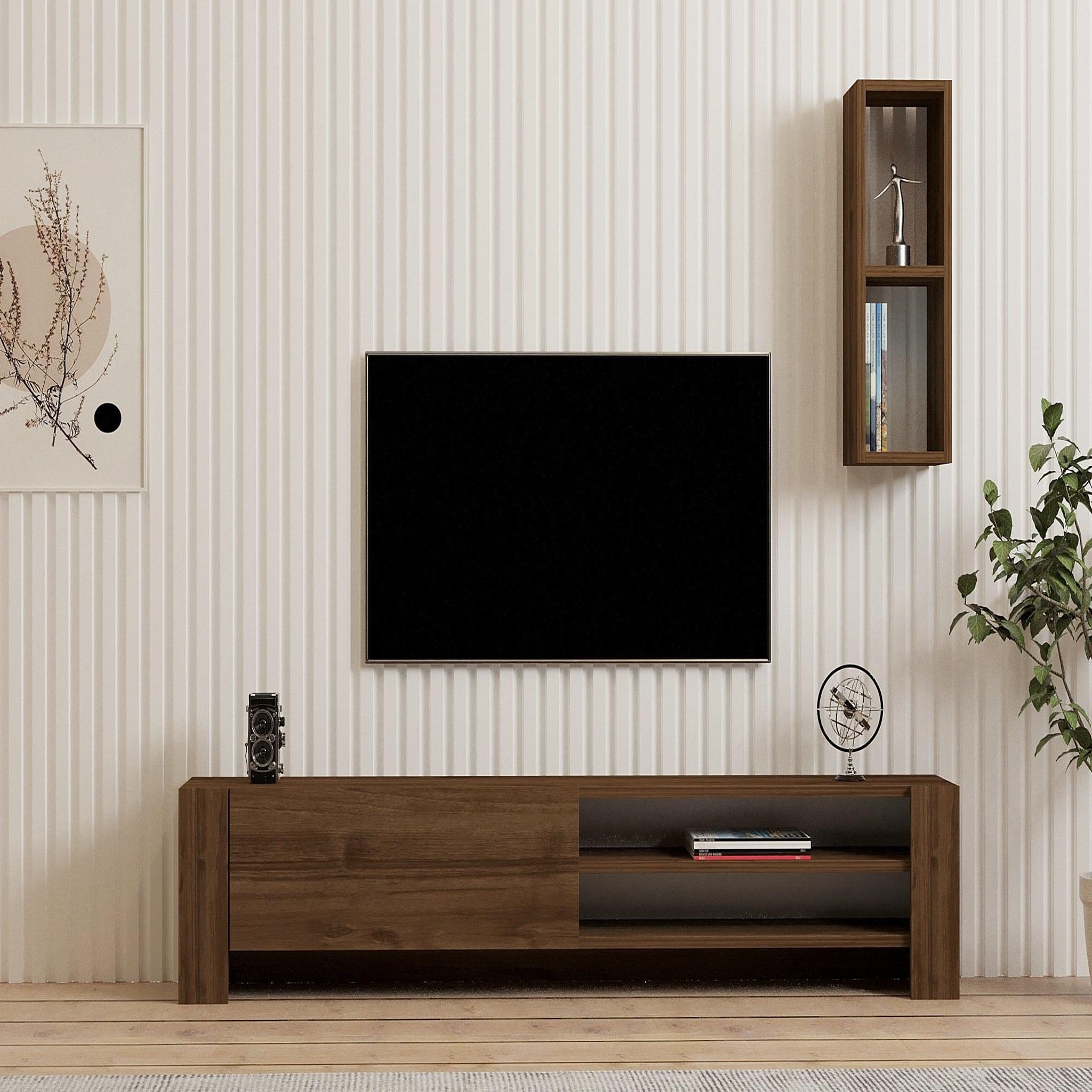 Voir la diapositive 3 : Habitat et Jardin Meuble tv avec étagère murale en bois  naz  - 160 x 26 x 33 cm - marron
