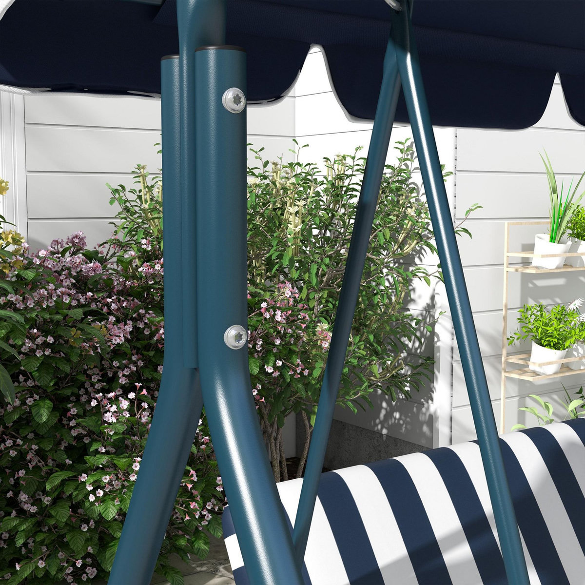 OUTSUNNY Balancelle de jardin 3 places toit réglable acier polyester bleu blanc rayé